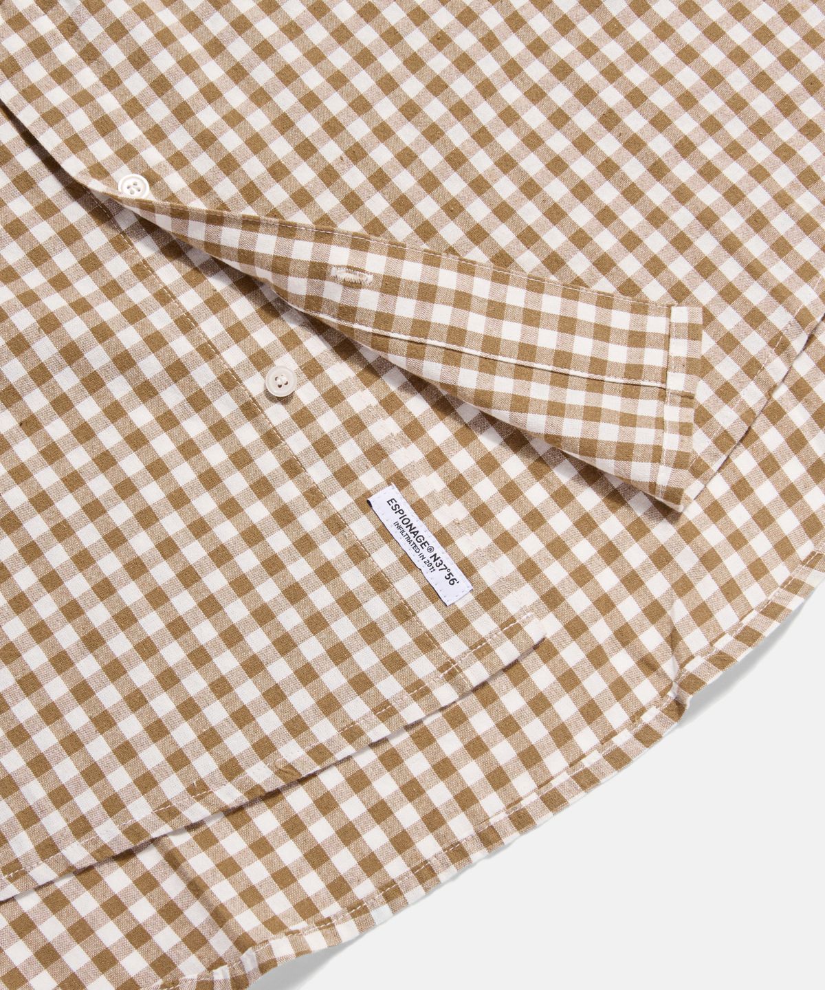 에스피오나지(ESPIONAGE) Double Pocket Gingham Shirt Soft Brown