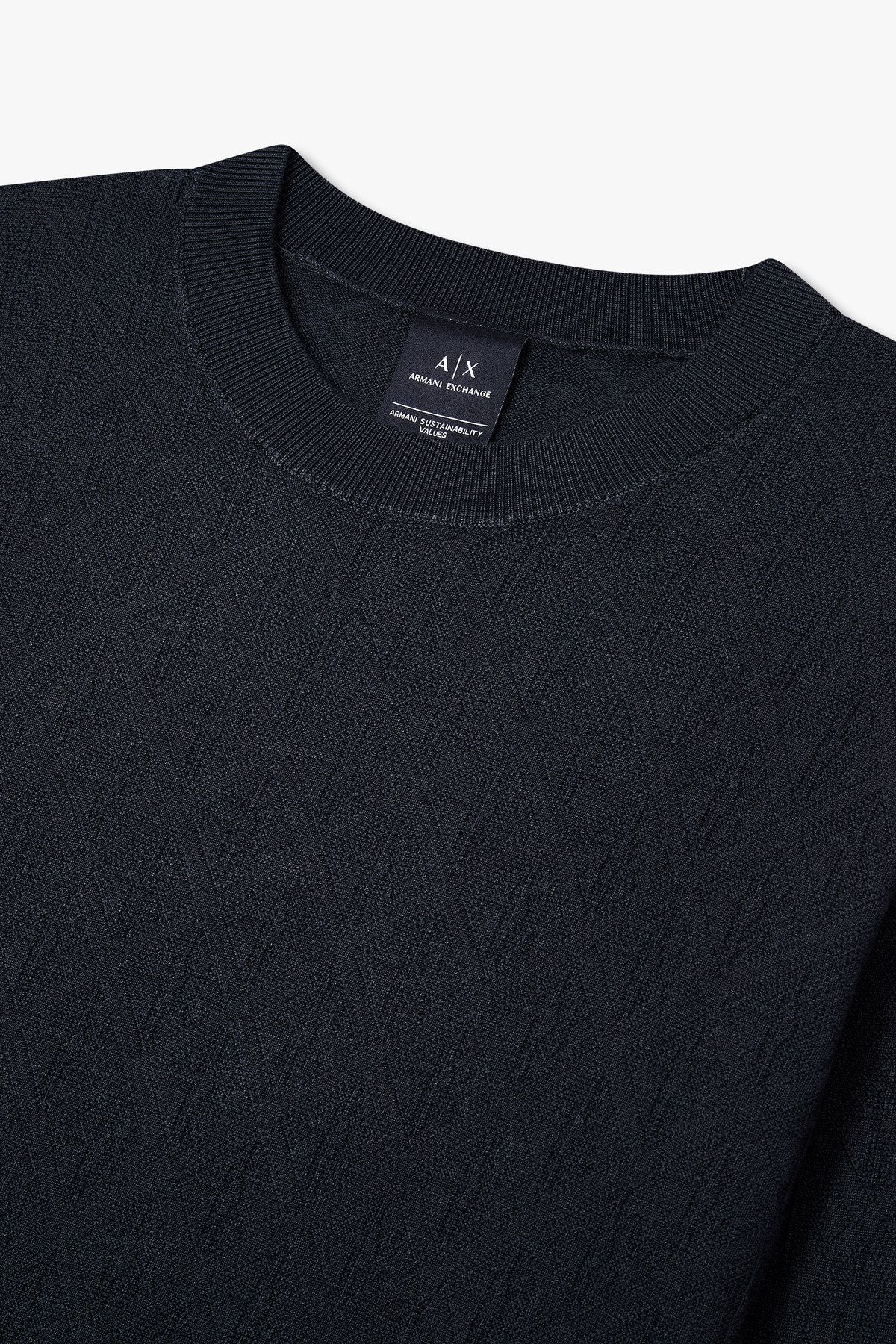 아르마니 익스체인지(ARMANI EXCHANGE) 남성 로고 패턴 크투넥 스웨터_다크 네이비 A415132006