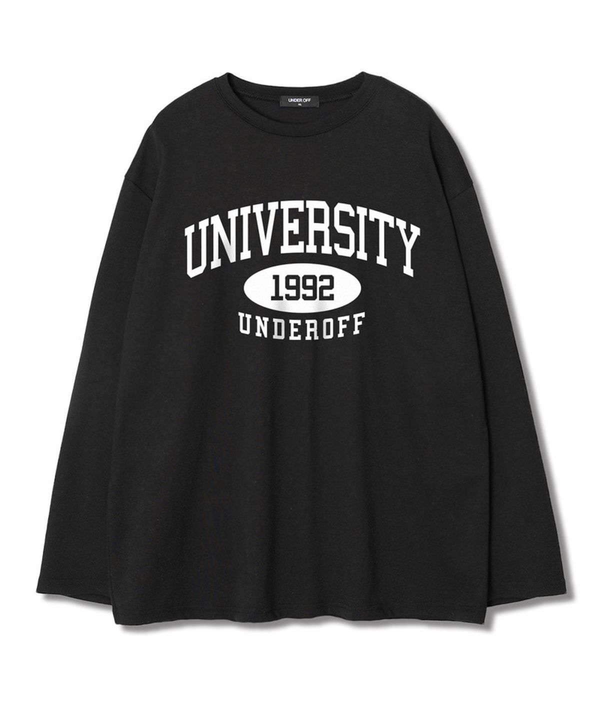 언더오프(UNDEROFF) 레이어드 크루넥 롱슬리브 유니버시티 티셔츠 화이트