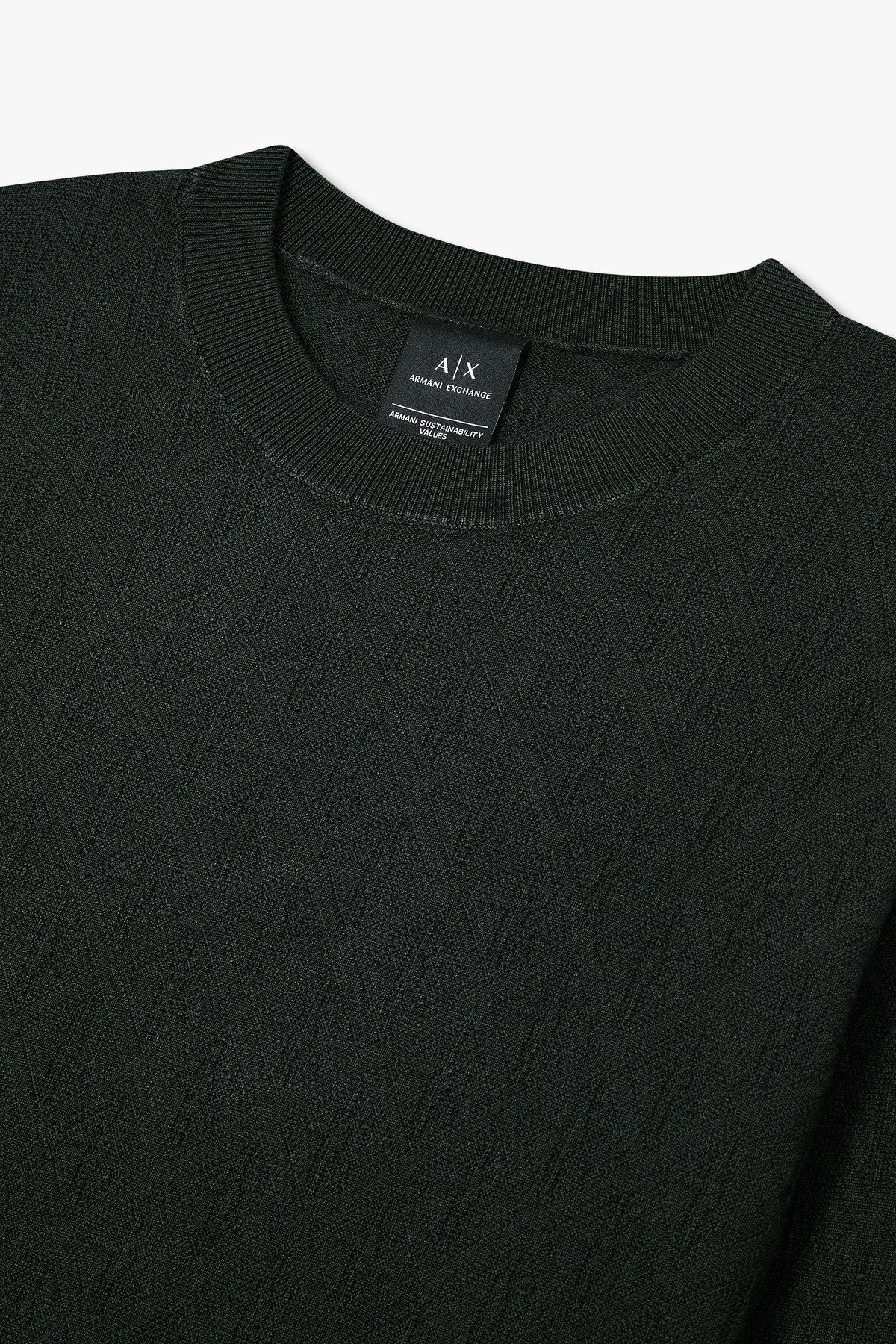 아르마니 익스체인지(ARMANI EXCHANGE) 남성 로고 패턴 크투넥 스웨터_다크 그린 A415132005