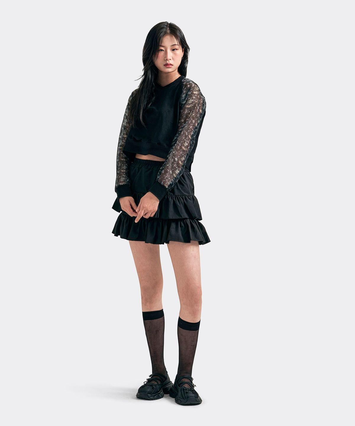 티니타이거(TEENYTIGER) 꽃무늬 한글 저고리 크롭 블랙