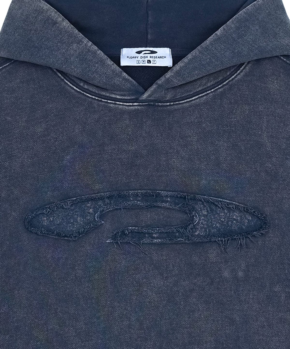 에프디알(FDR) Pigment Washed Denim Applique Hoodie Navy