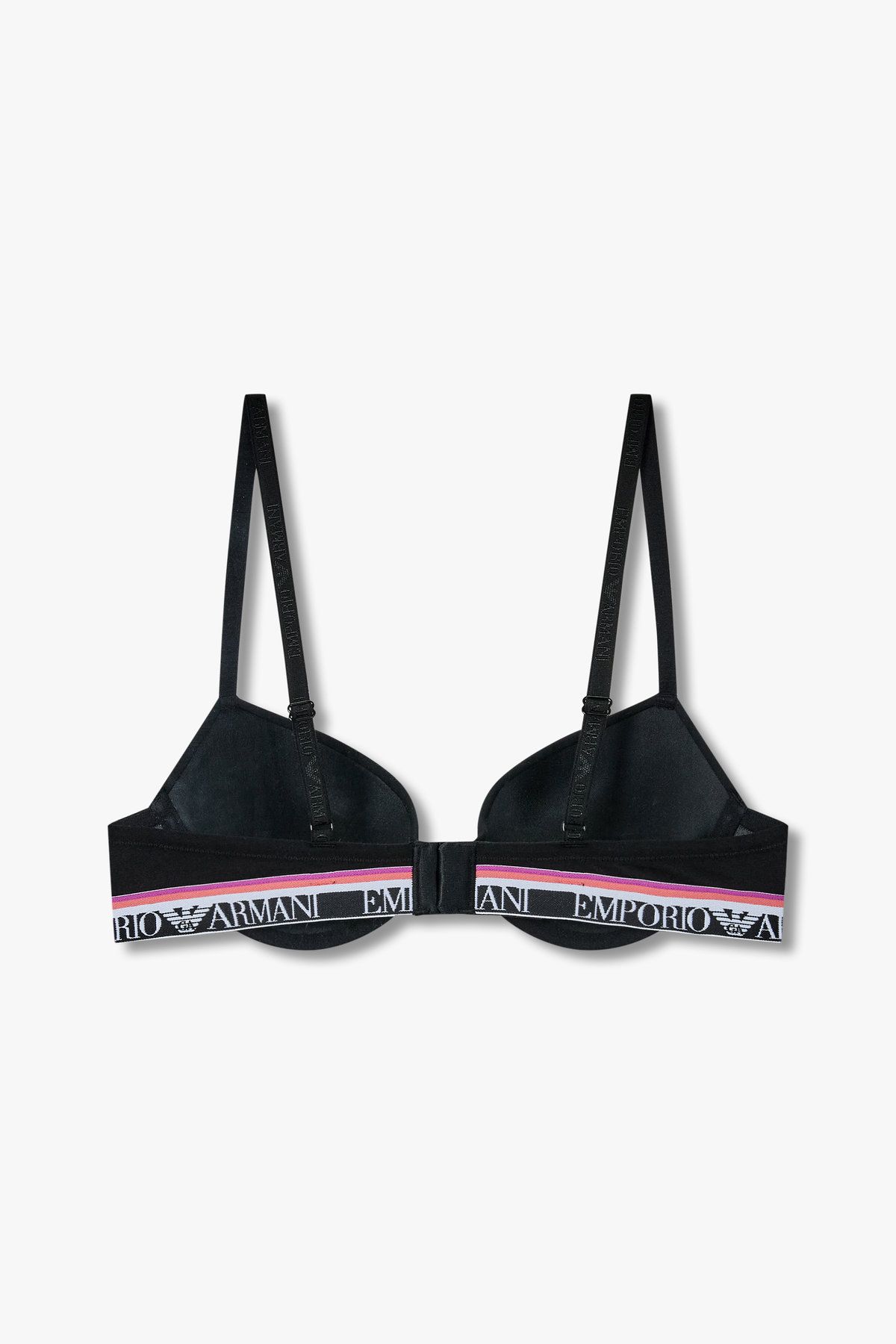 엠포리오 아르마니 언더웨어(EMPORIO ARMANI UNDERWEAR) 여성 스트라이프 로고 밴딩 푸쉬업 브라_블랙 0825185525