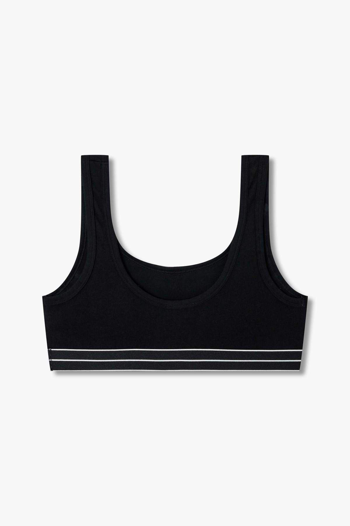 엠포리오 아르마니 언더웨어(EMPORIO ARMANI UNDERWEAR) 여성 라인 로고 밴딩 브라렛 스포츠 브라_블랙 0825181532