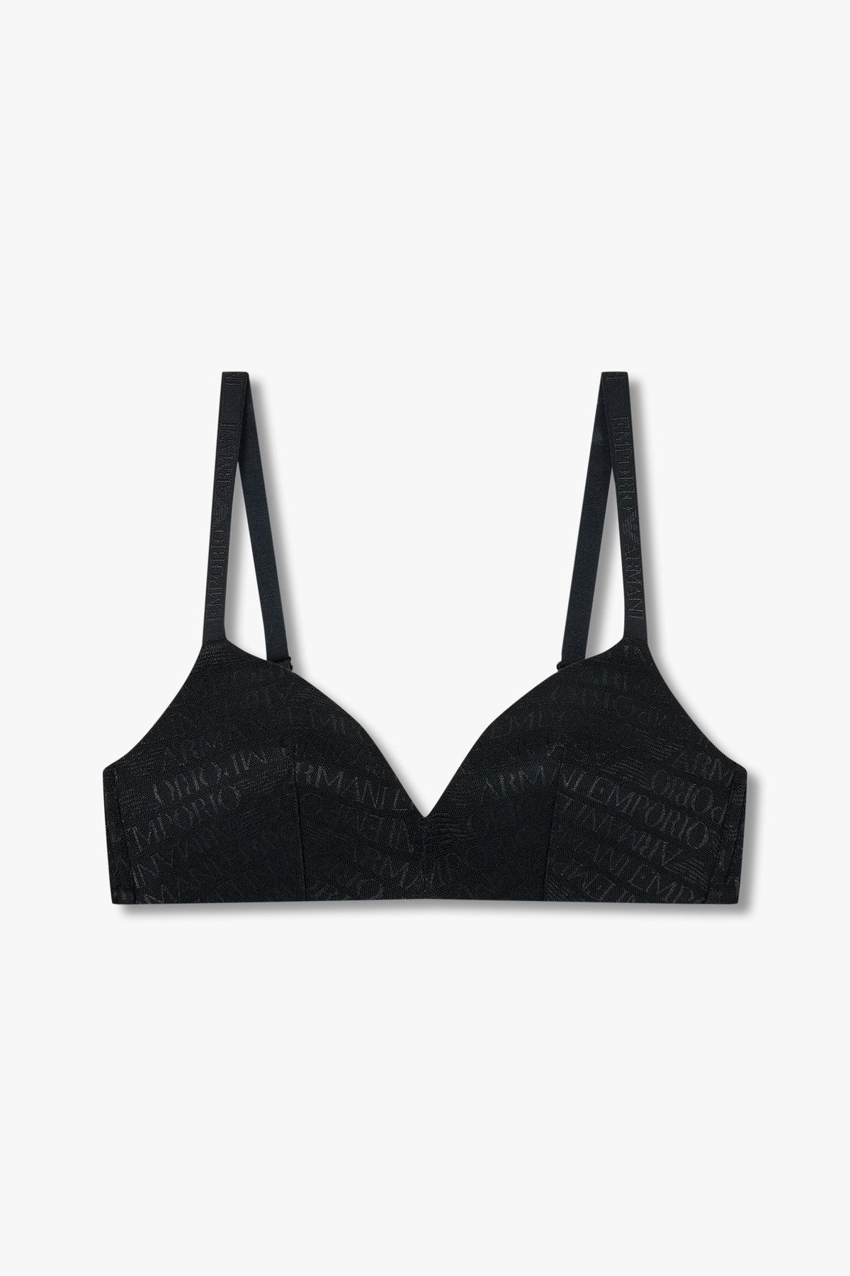 엠포리오 아르마니 언더웨어(EMPORIO ARMANI UNDERWEAR) 여성 로고 메쉬 패디드 트라이앵글 브라_블랙 0825181502