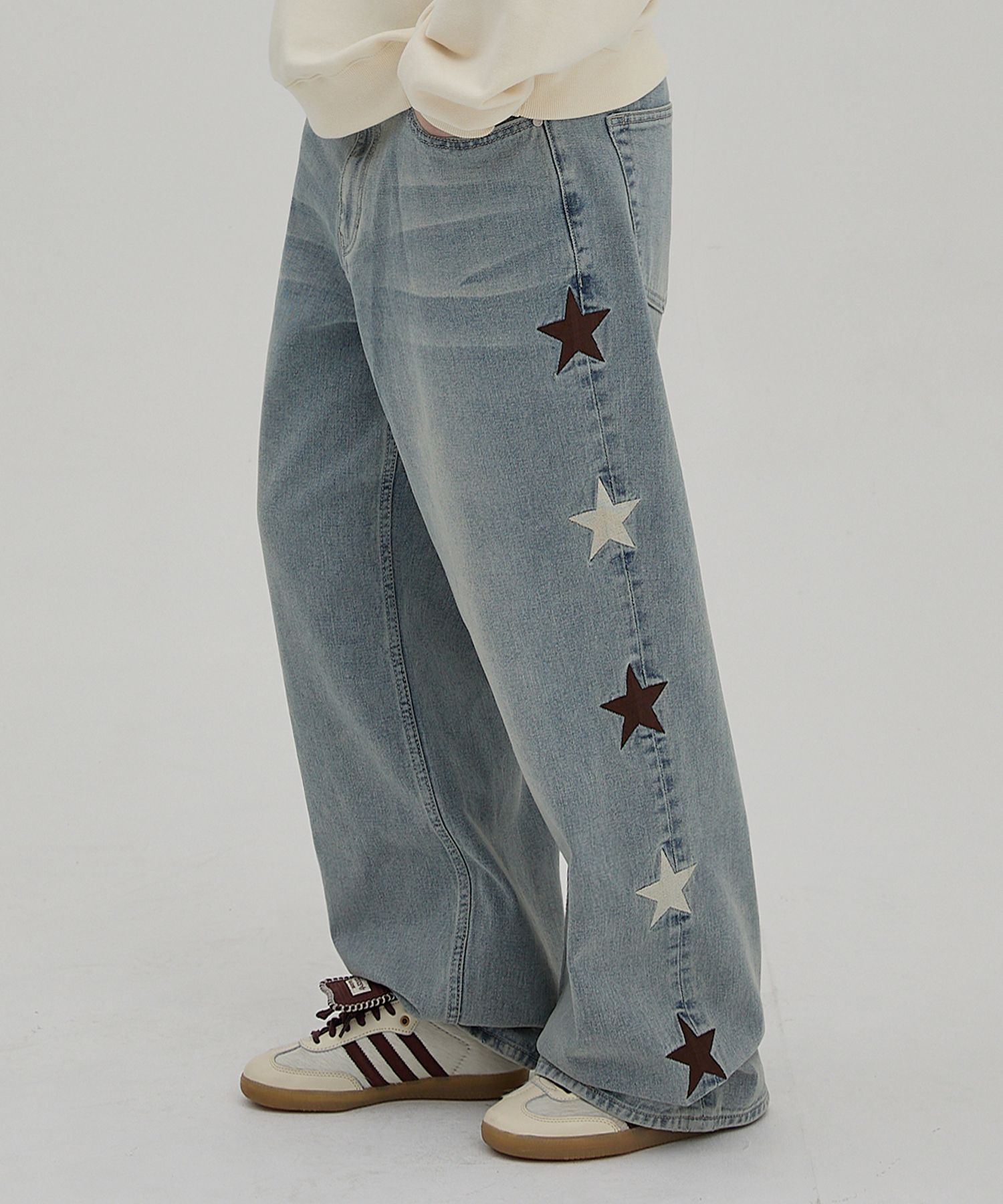MUSINSA | WAI KEI Star Denim Pants Yellow Washed Light Blue