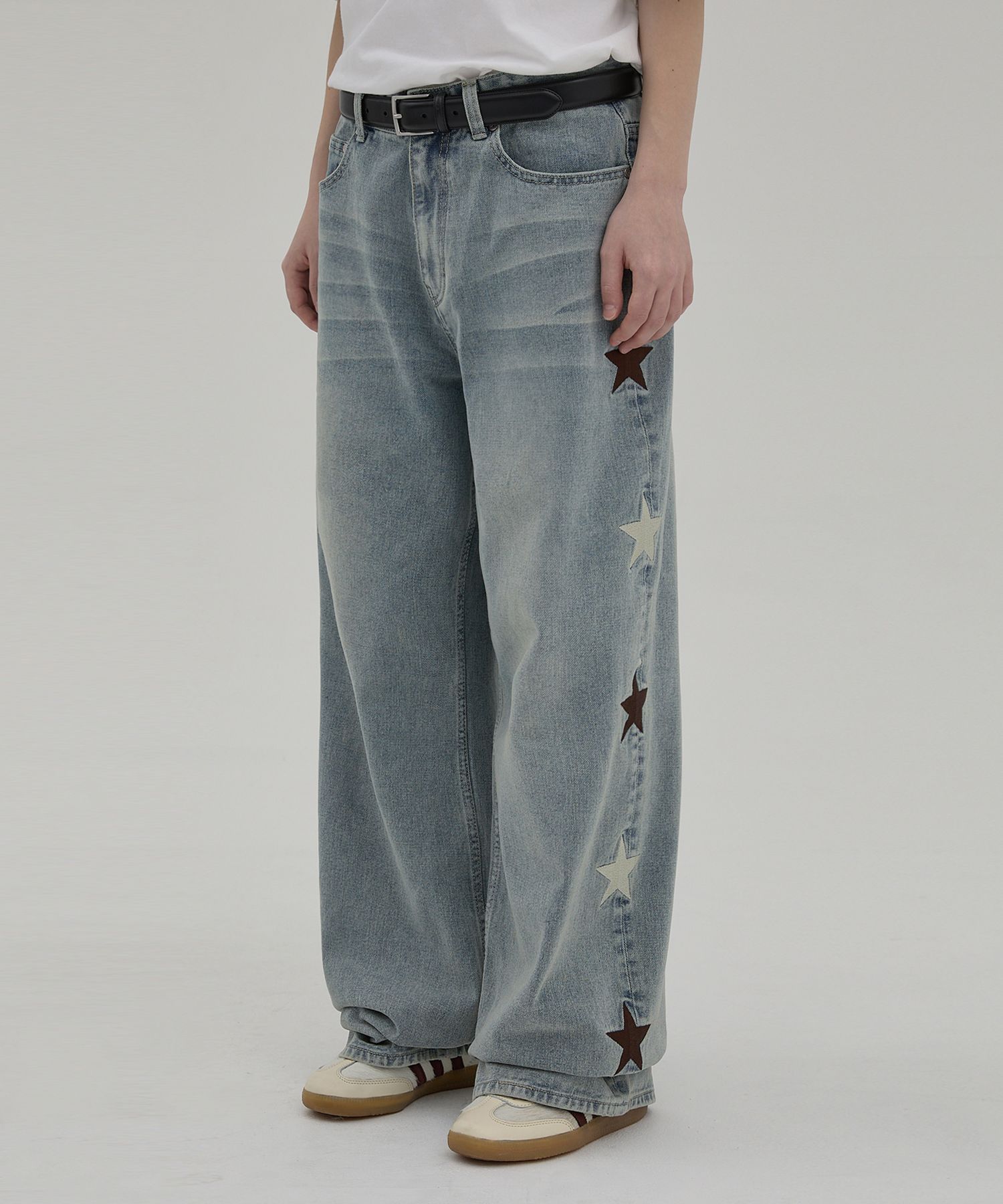 ★Wai Kei★ Star Denim Pants Yellow Washed Light Blue YKBE01 MUSINSA | WAI KEI Star Applique Denim Pants Yellow Washed