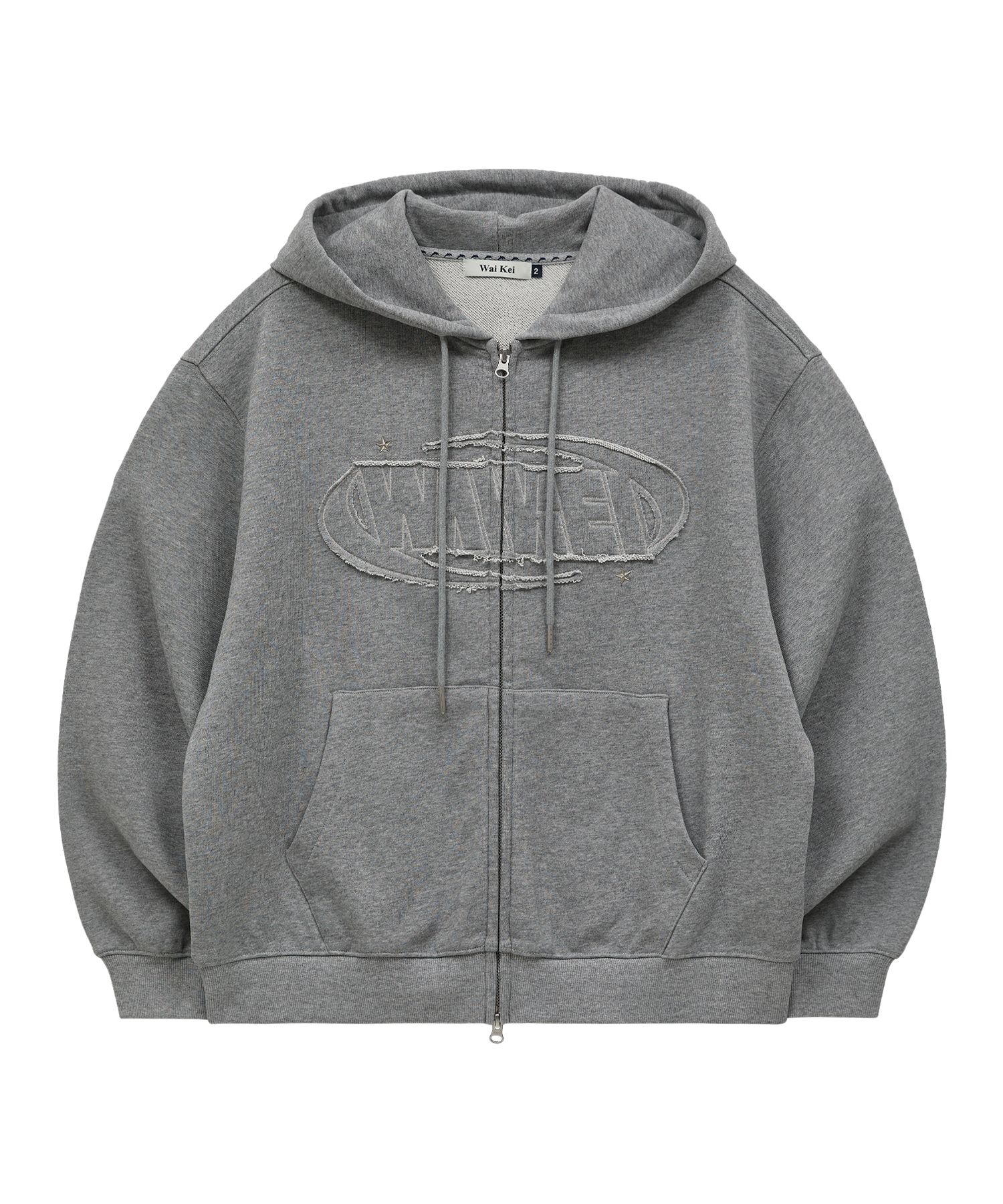 MUSINSA公式 | WAI KEI Logo Applique Hooded Zip-Up Grey