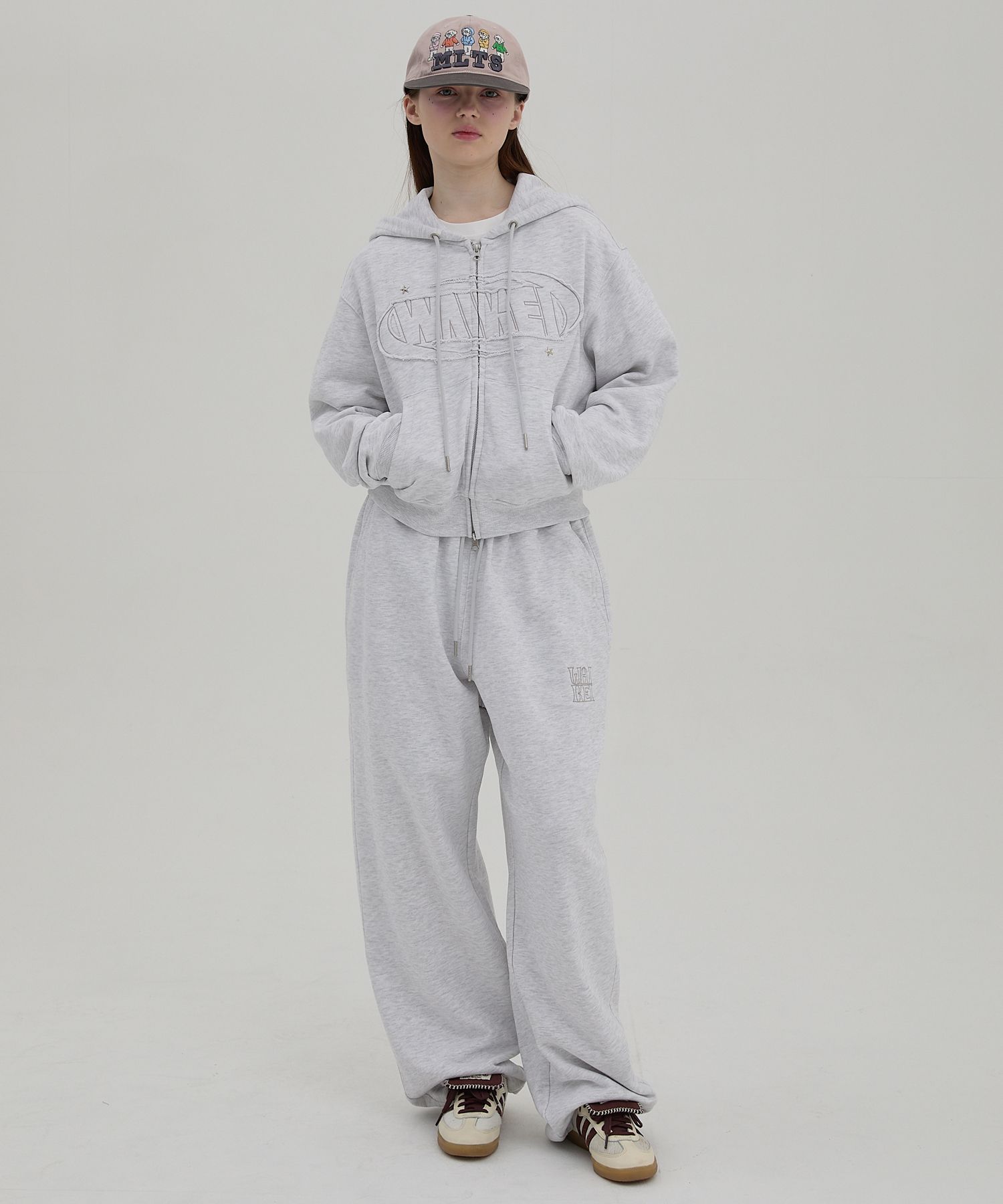 MUSINSA | WAI KEI Logo Applique Hooded Zip-Up Melange White