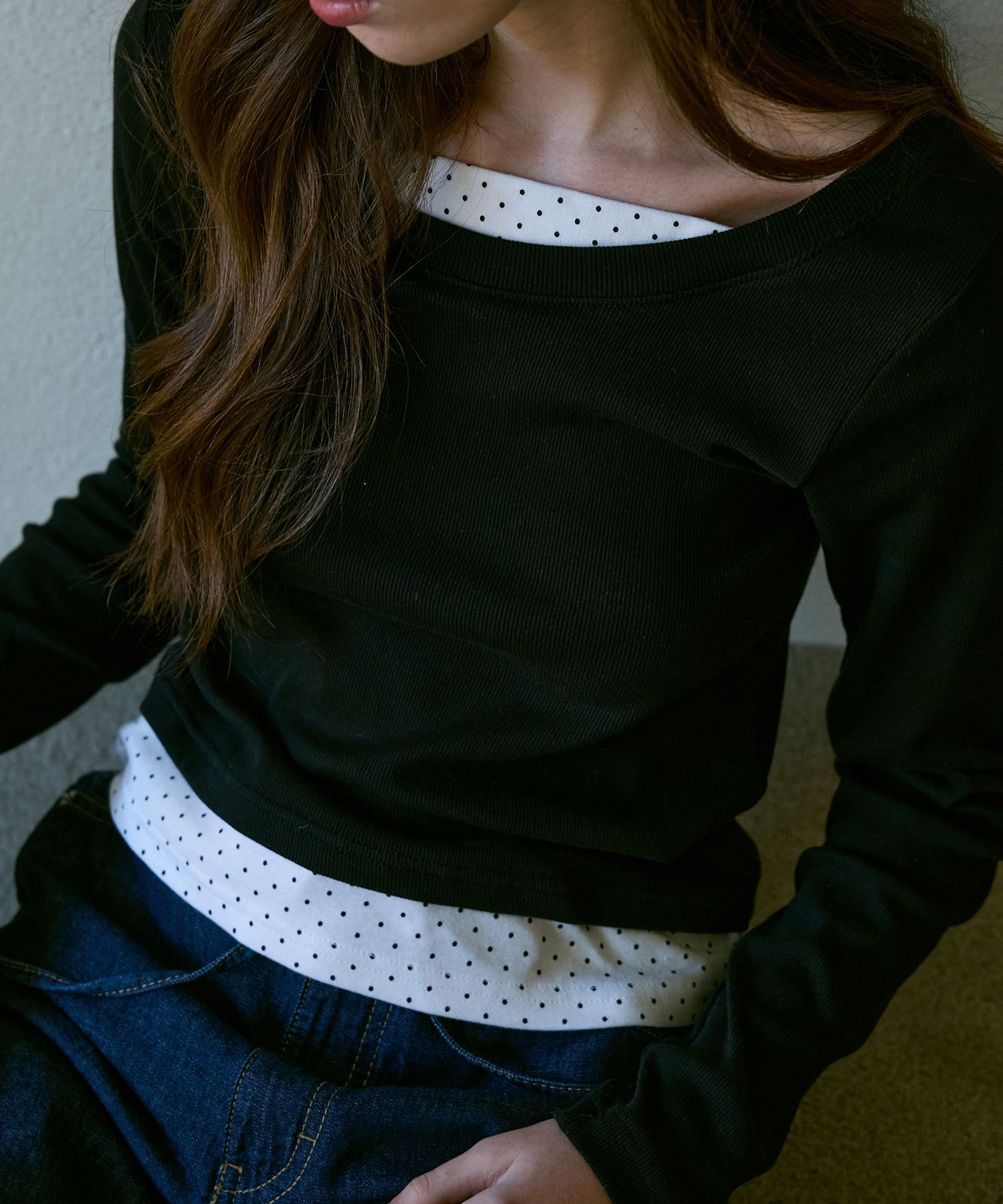 LETTER FROM MOON ♥ Miel Dot Layered T-Shirt MUSINSA | LETTER FROM MOON Miel Dot Layered T-Shirt (Black)