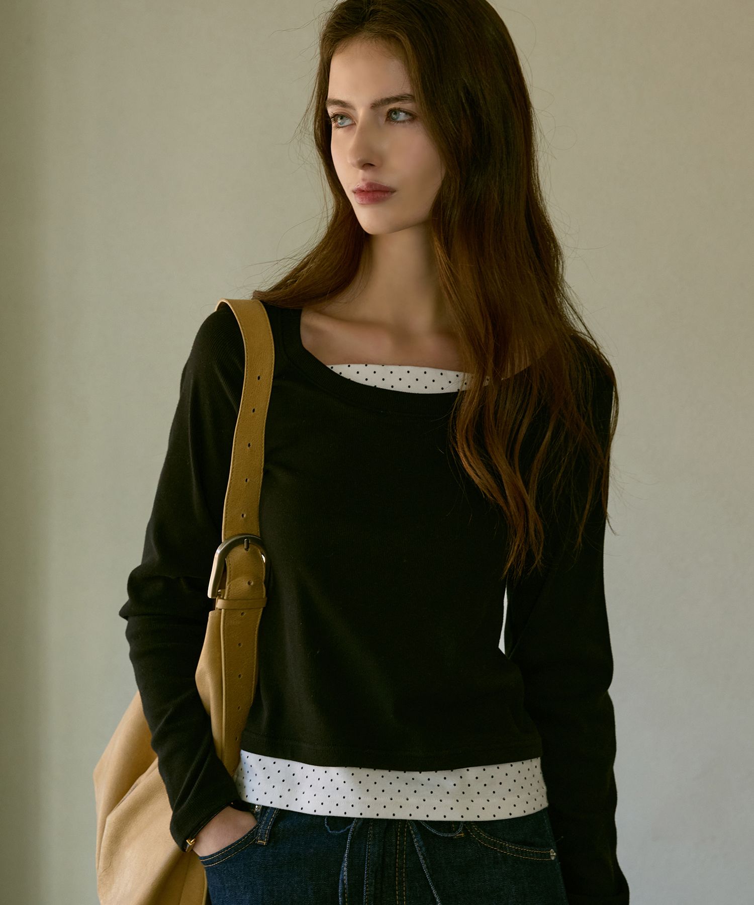 LETTER FROM MOON ♥ Miel Dot Layered T-Shirt MUSINSA | LETTER FROM MOON Miel Dot Layered T-Shirt (Black)