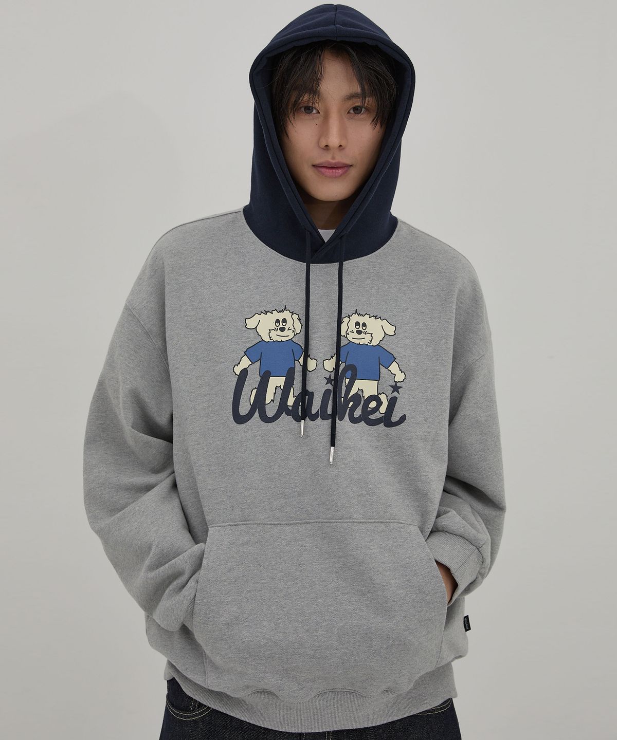 와이케이(WAIKEI) 말티즈 컬러블록 후드티셔츠 아이보리