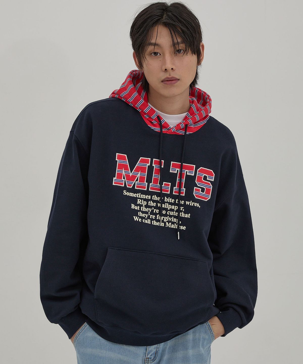 와이케이(WAIKEI) MLTS 스트라이프 후드티셔츠 멜란지화이트