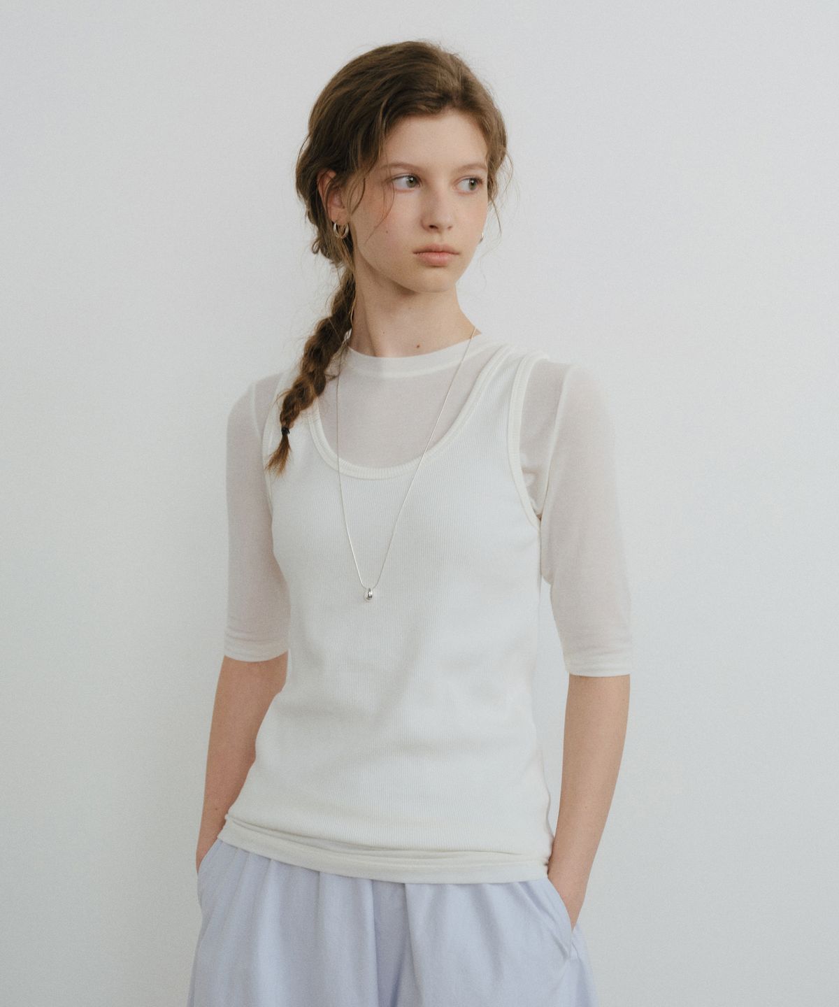 유라고(URAGO) Layered tencel half sleeve t-shirt