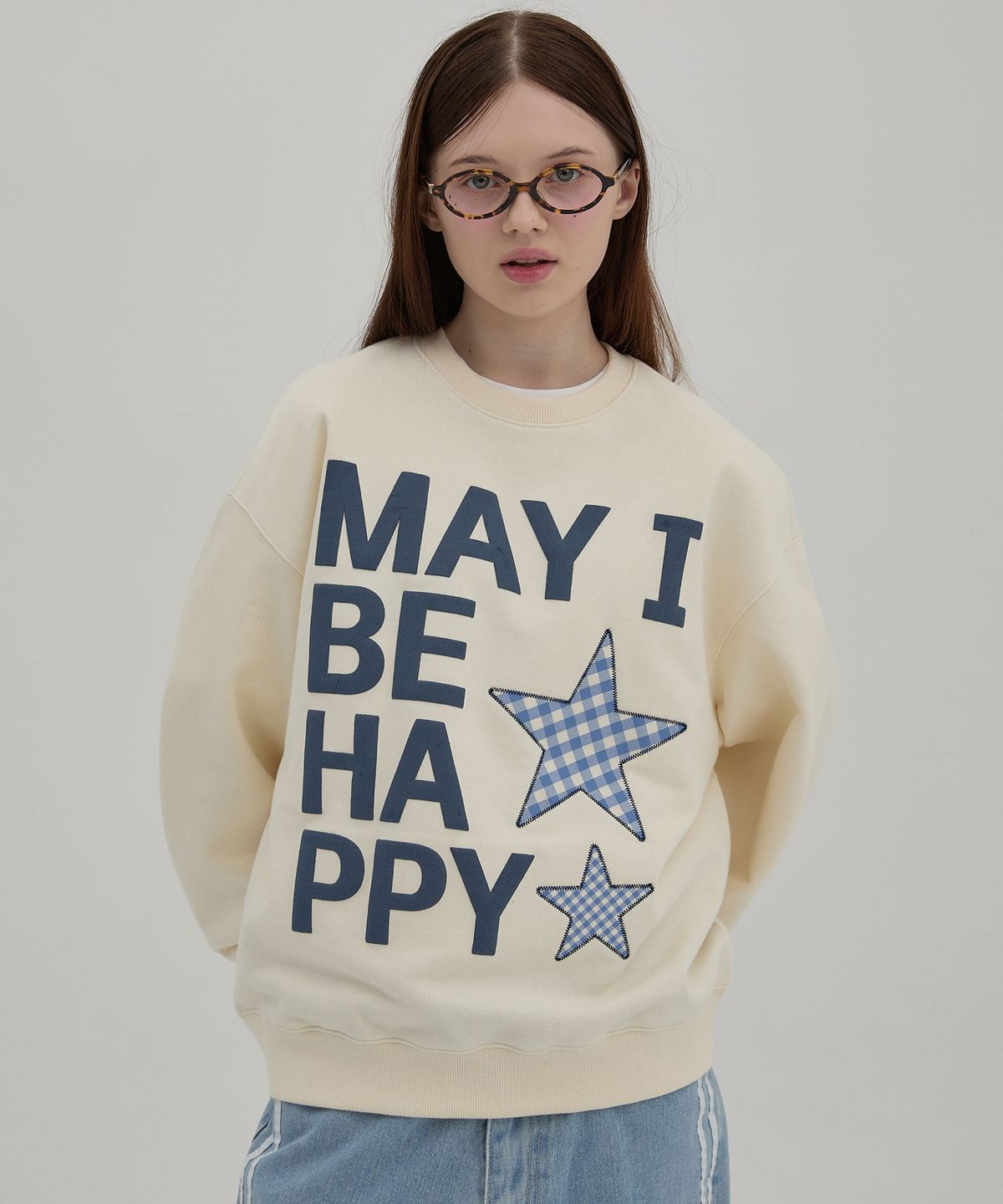 와이케이(WAIKEI) MAY I BE HAPPY 맨투맨 아이보리