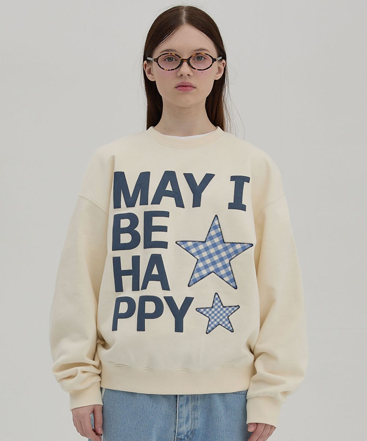 와이케이(WAIKEI) MAY I BE HAPPY 맨투맨 아이보리