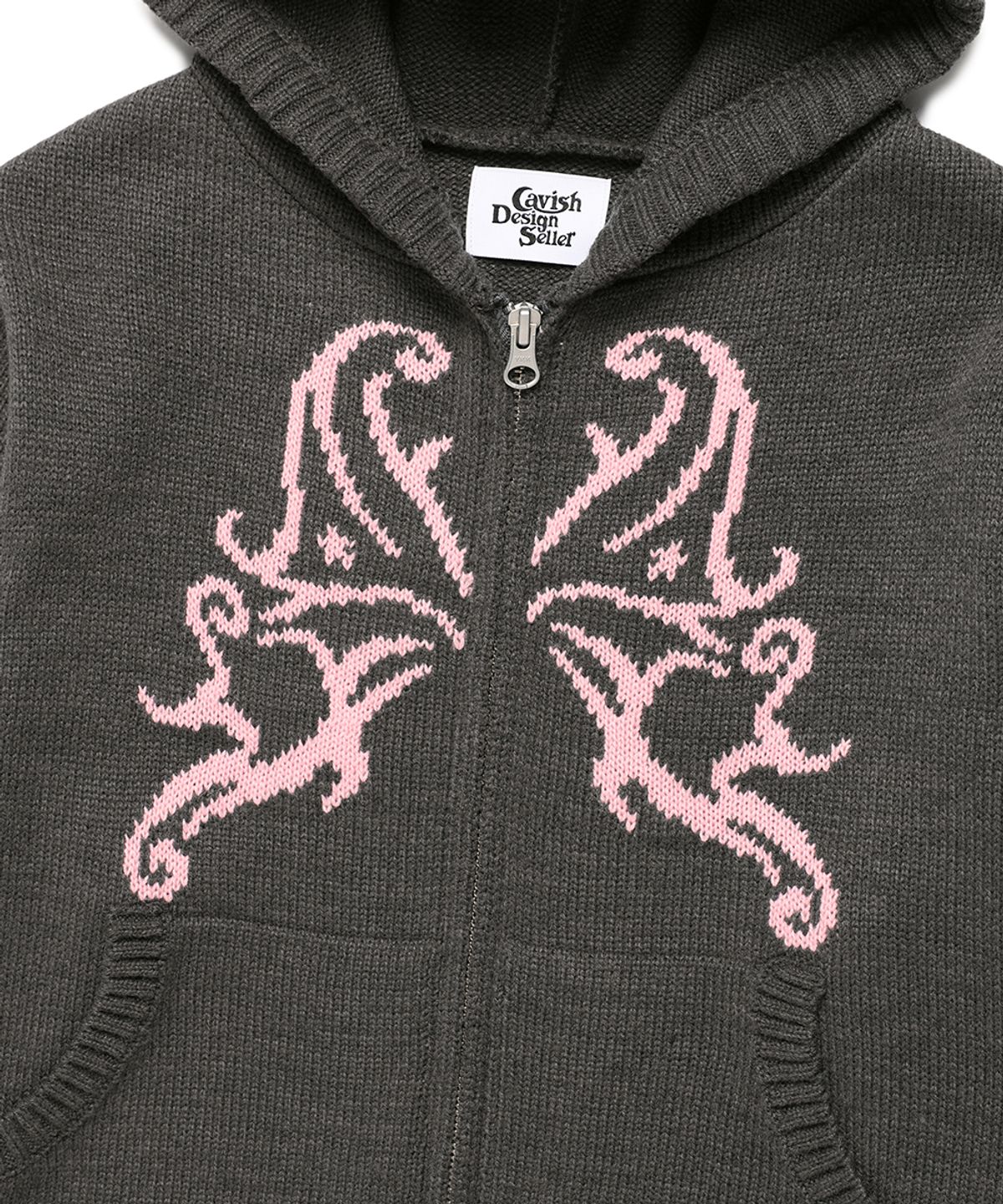 카비시(CAVISH) W BUTTERFLY KNIT ZIP UP HOODIE CHARCOAL(CV2FSFK681A)