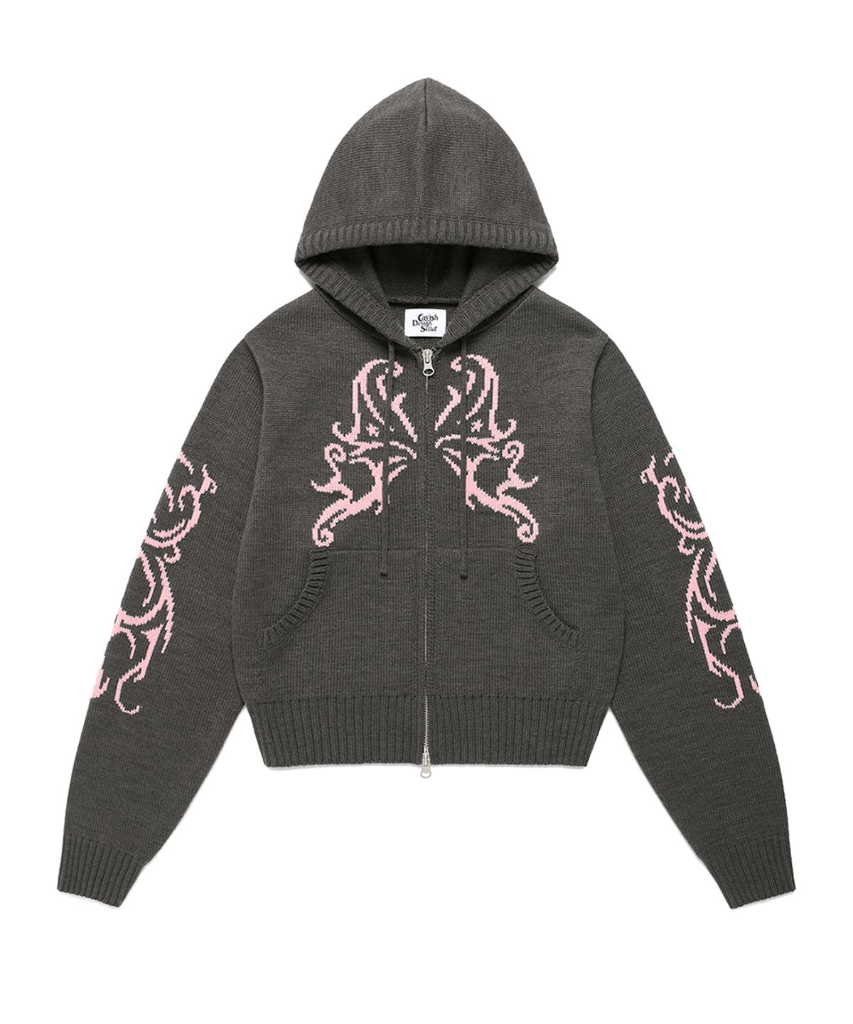 카비시(CAVISH) W BUTTERFLY KNIT ZIP UP HOODIE CHARCOAL(CV2FSFK681A)