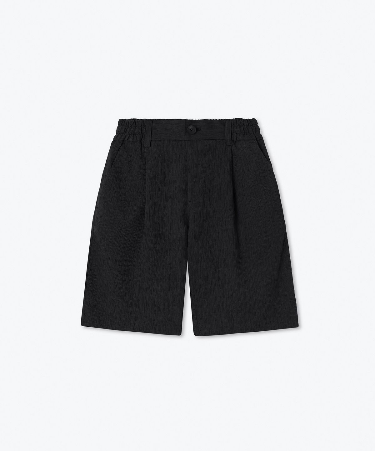 무신사 스탠다드 키즈(MUSINSA STANDARD KIDS) 크링클 원 턱 와이드 밴딩 쇼츠 [블랙]