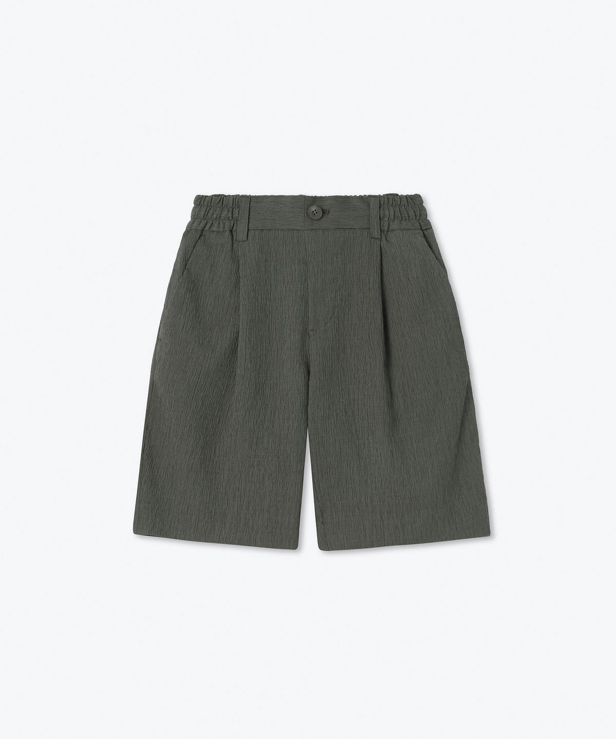 무신사 스탠다드 키즈(MUSINSA STANDARD KIDS) 크링클 원 턱 와이드 밴딩 쇼츠 [카키 그레이]