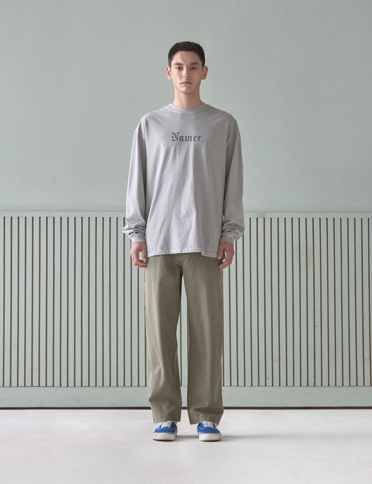 네이머클로딩(NAMERCLOTHING) OLD ENGLISH L/S T-SHIRT LIGHT GRAY