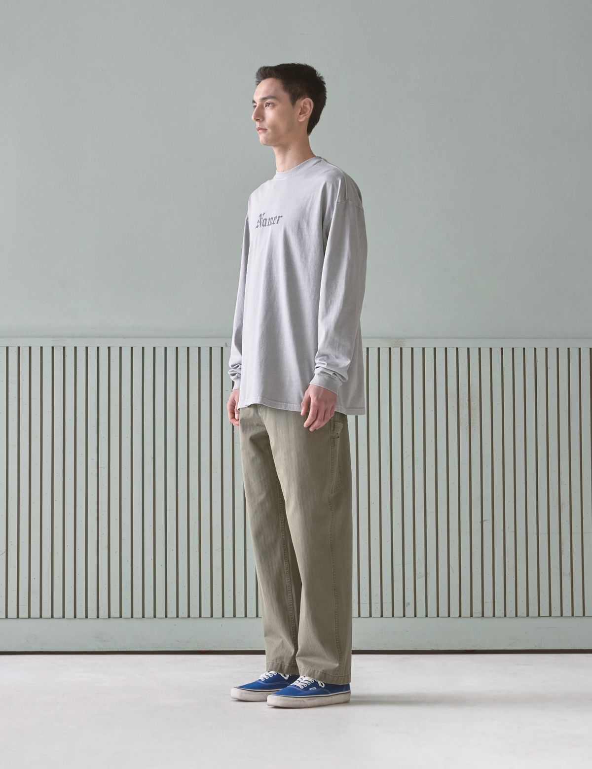 네이머클로딩(NAMERCLOTHING) OLD ENGLISH L/S T-SHIRT LIGHT GRAY