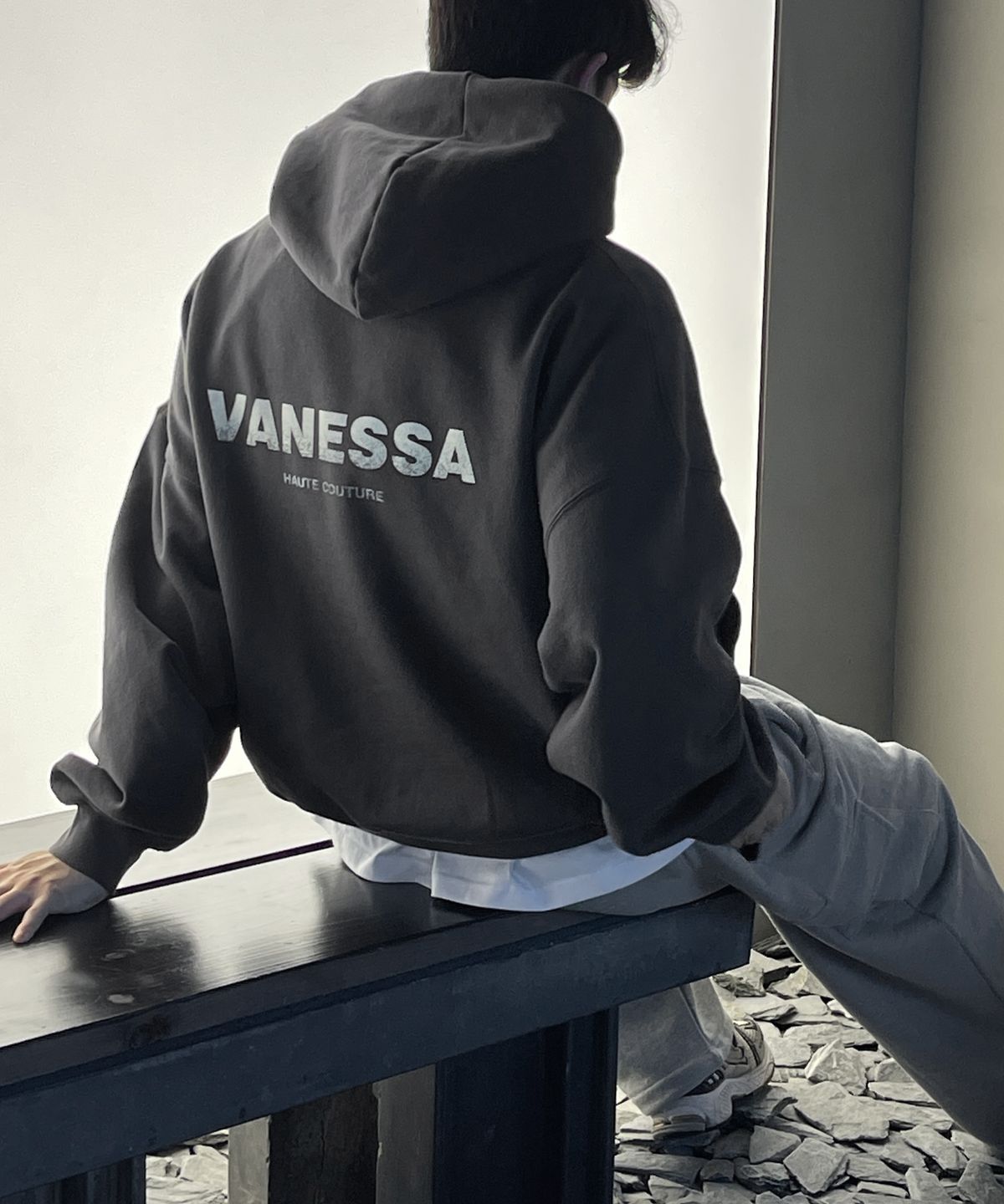 바네사(VANESSA) 820g VANESSA 빈티지 나염 후드티_차콜