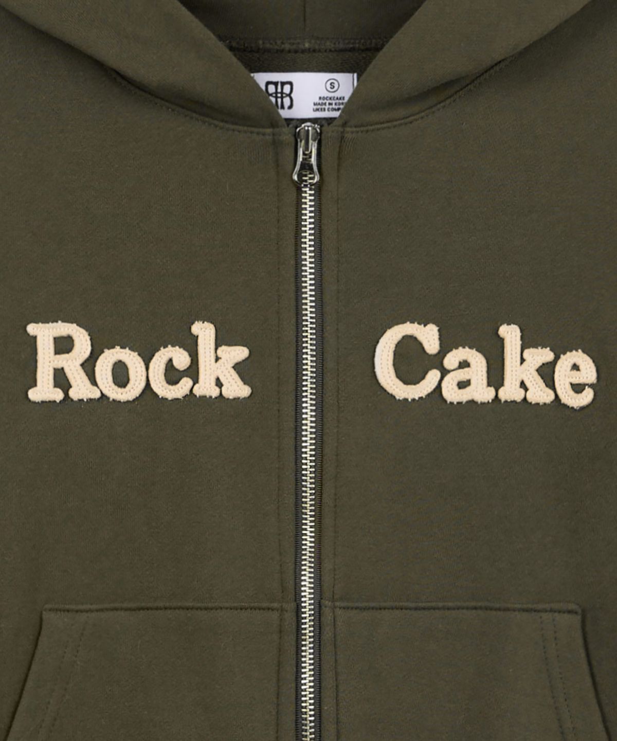 락케이크(ROCKCAKE) Logo Patch Full Zip Hoodie - Khaki