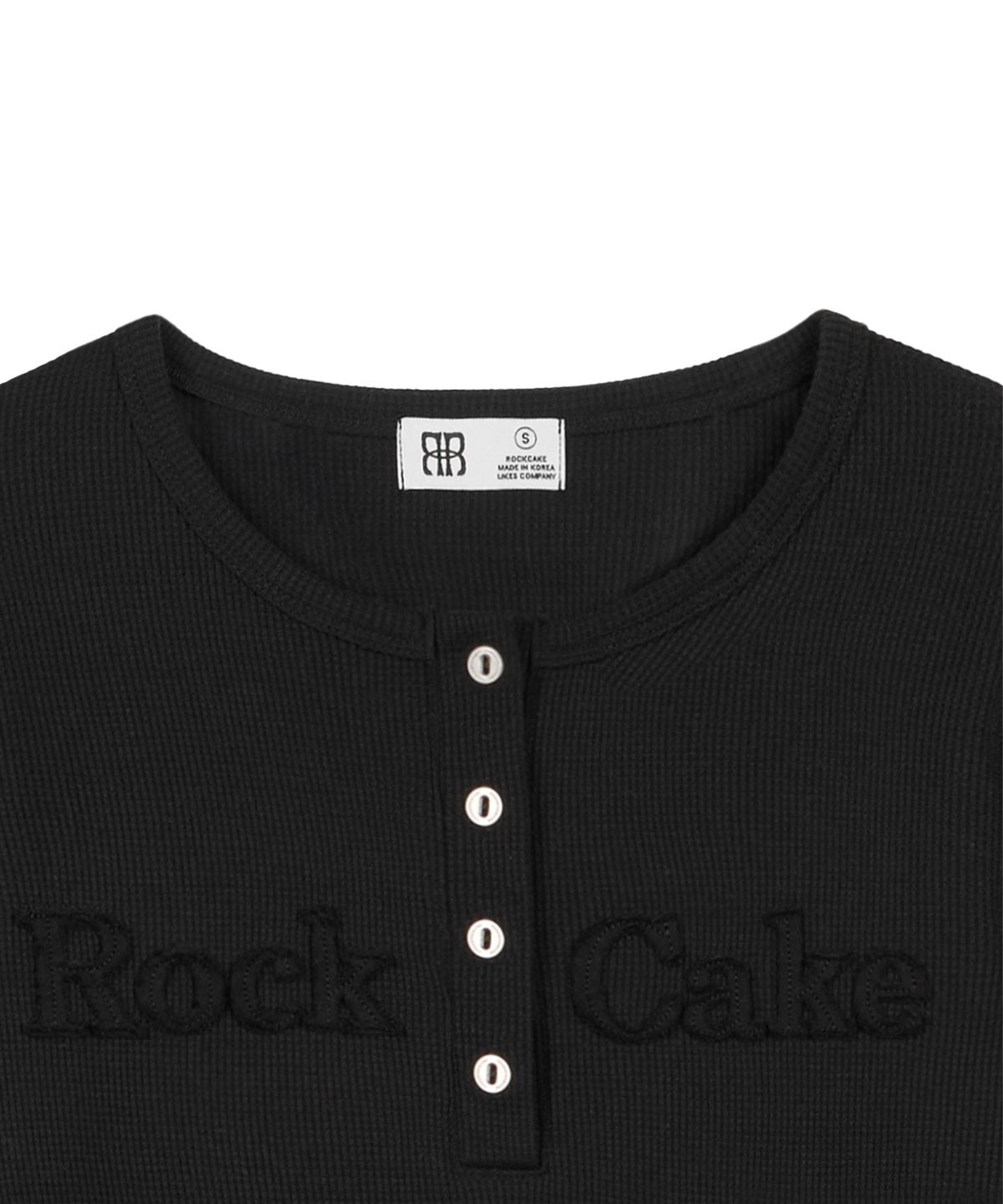 락케이크(ROCKCAKE) Applique Logo Button Top - Black