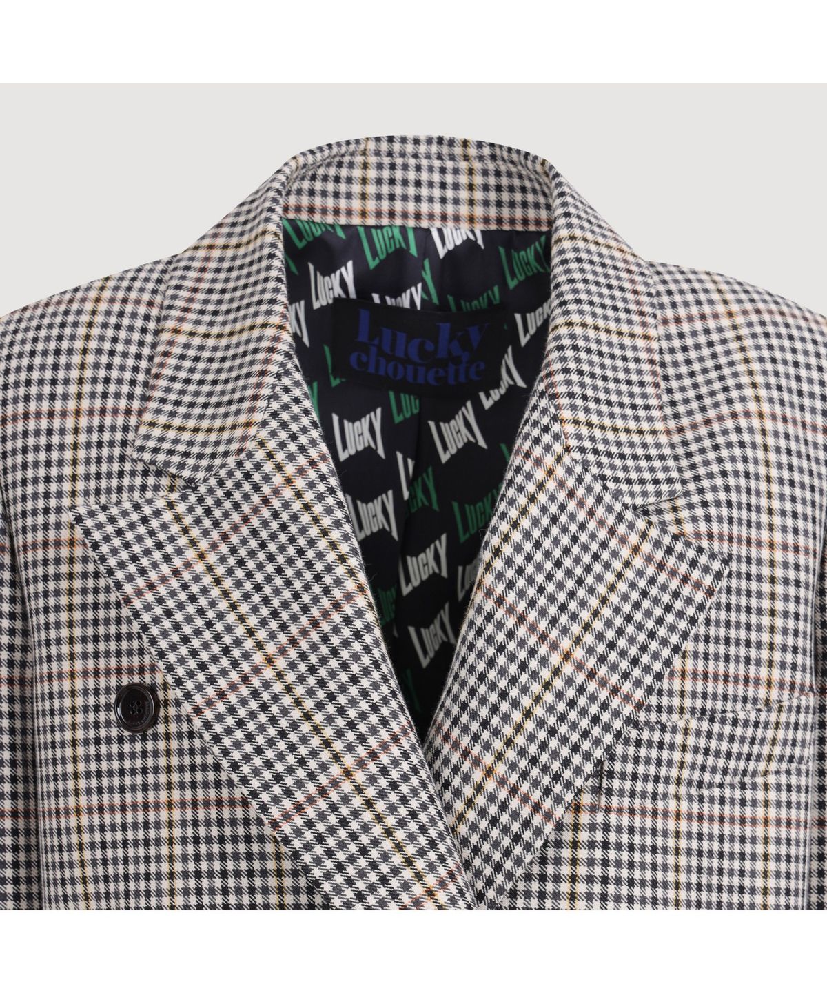 럭키슈에뜨(LUCKY CHOUETTE) Embroidered Button Check Double Jacket (multi color) LFJAS25205XXX