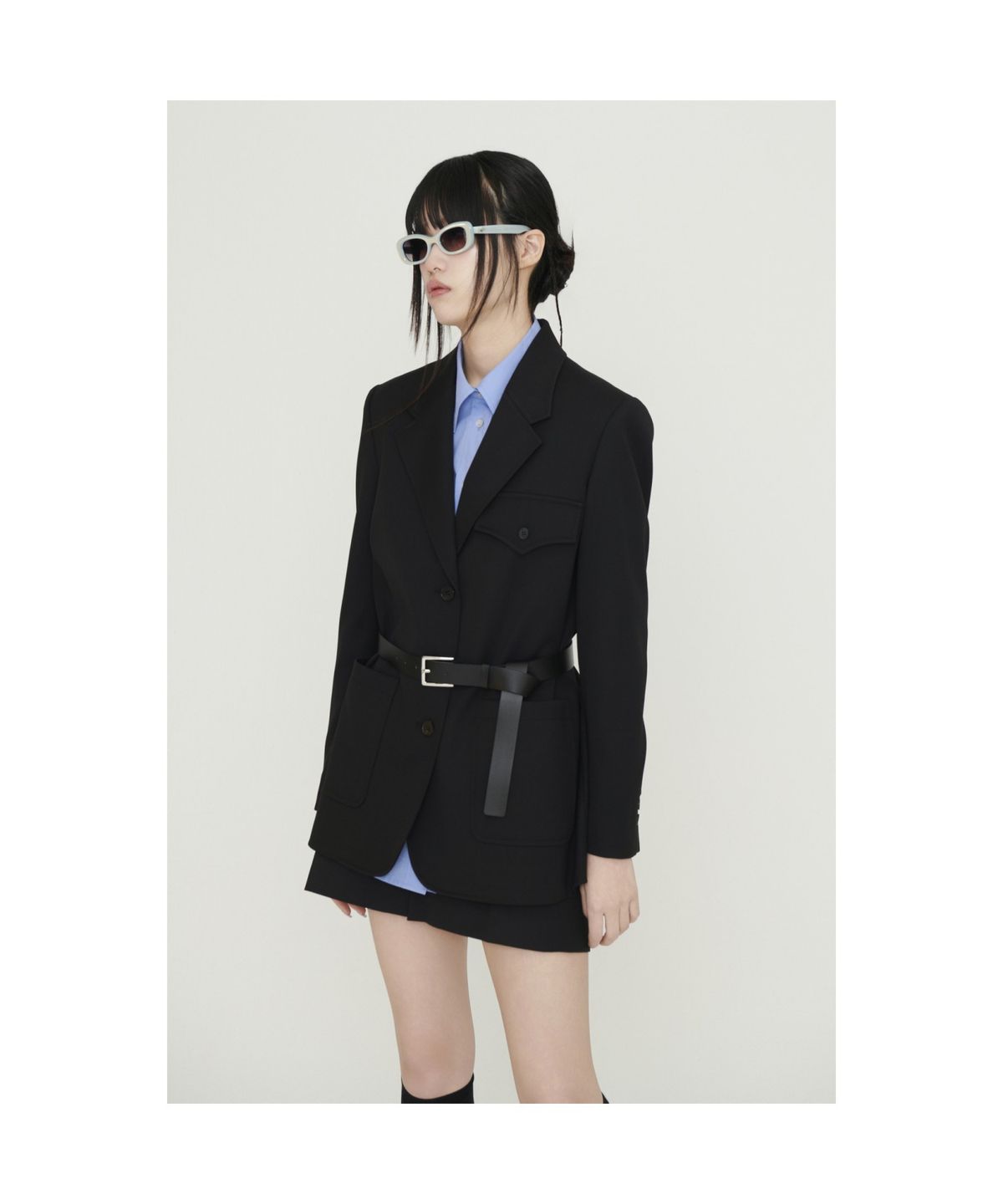 럭키슈에뜨(LUCKY CHOUETTE) Back Slit Option Belt Single Jacket (black) LFJAS25210BKX
