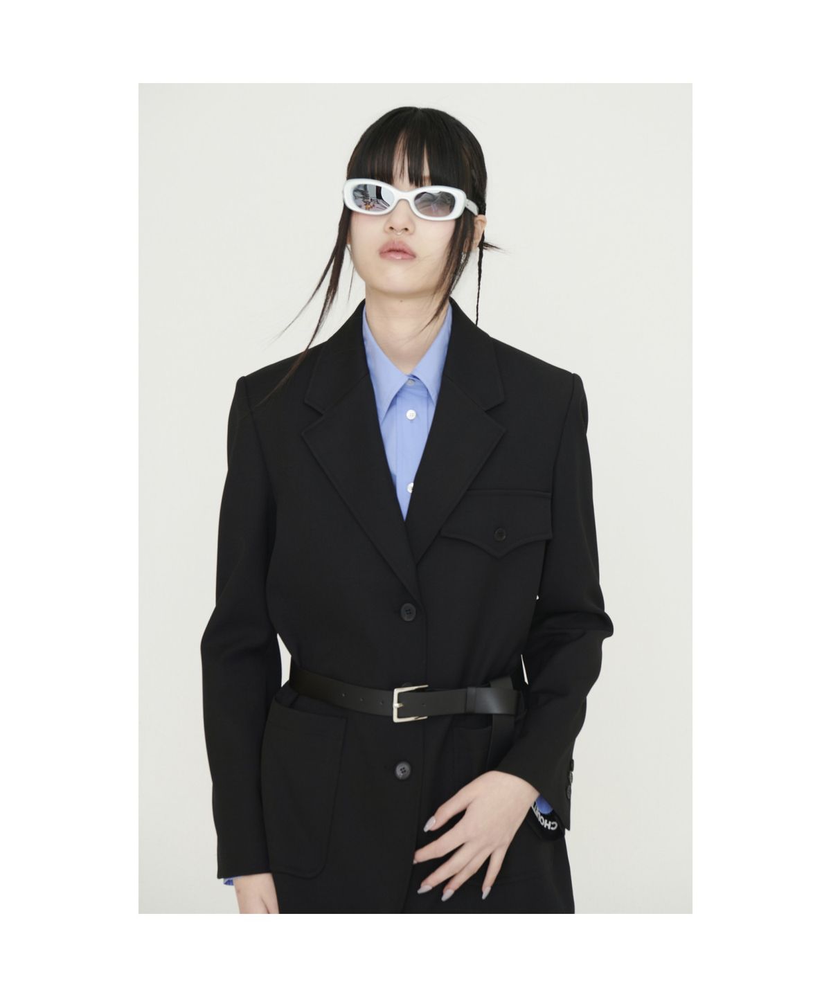 럭키슈에뜨(LUCKY CHOUETTE) Back Slit Option Belt Single Jacket (black) LFJAS25210BKX