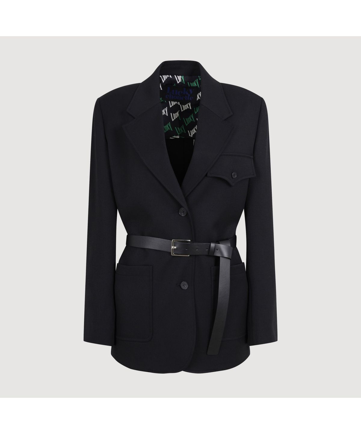 럭키슈에뜨(LUCKY CHOUETTE) Back Slit Option Belt Single Jacket (black) LFJAS25210BKX