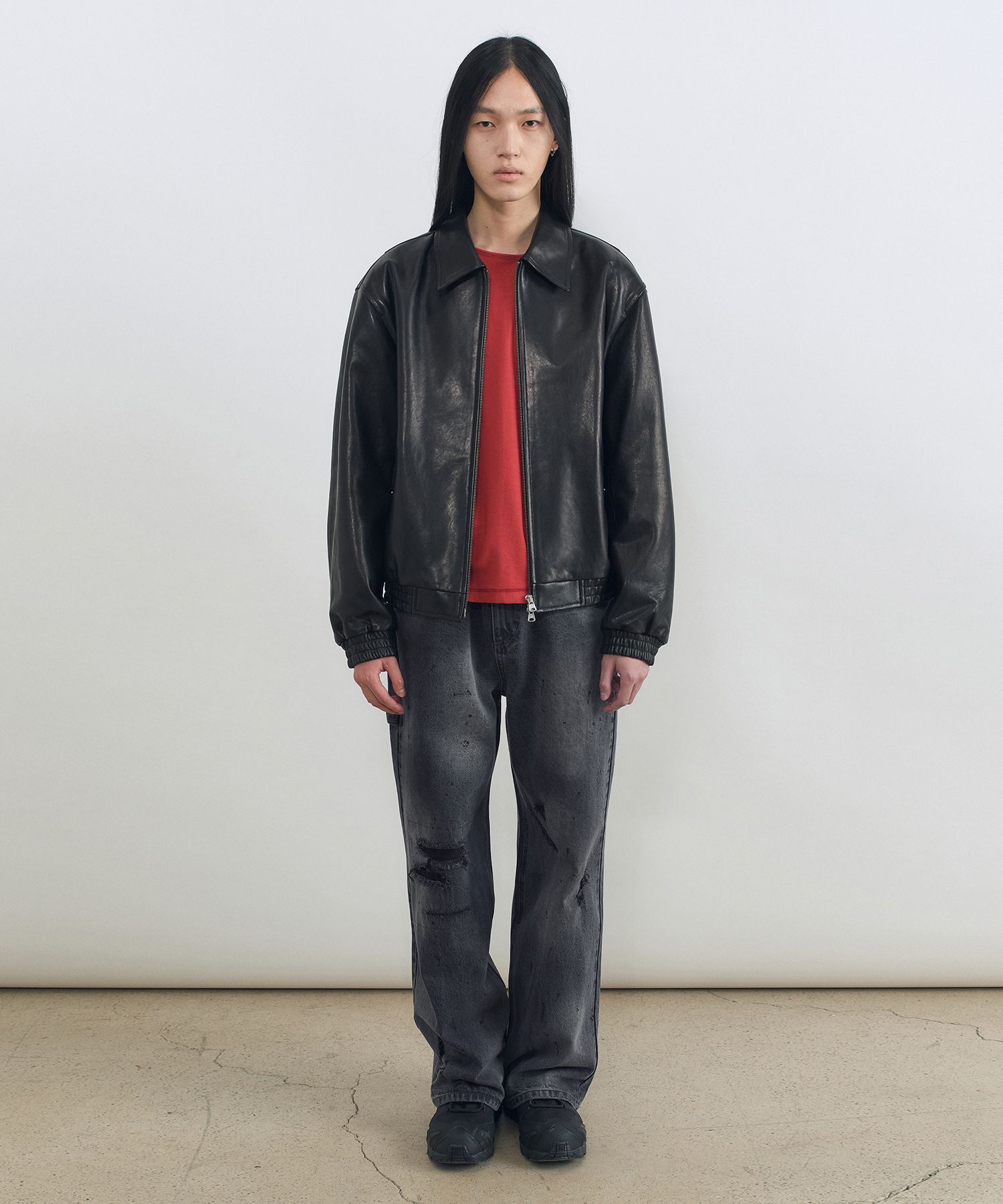 MUSINSA | INSILENCE Destroyed Painted Denim Pants BLACK