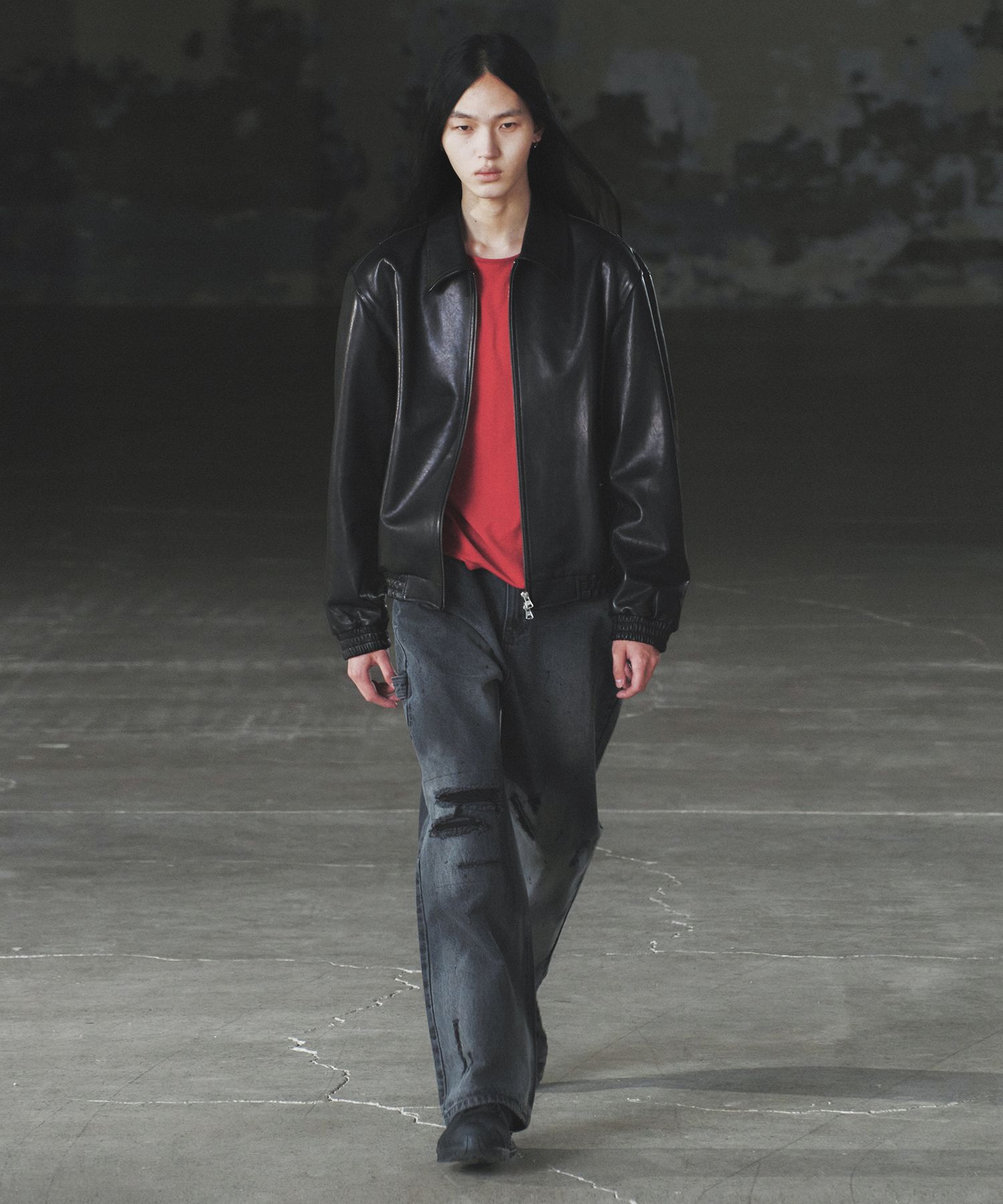 MUSINSA | INSILENCE Destroyed Painted Denim Pants BLACK