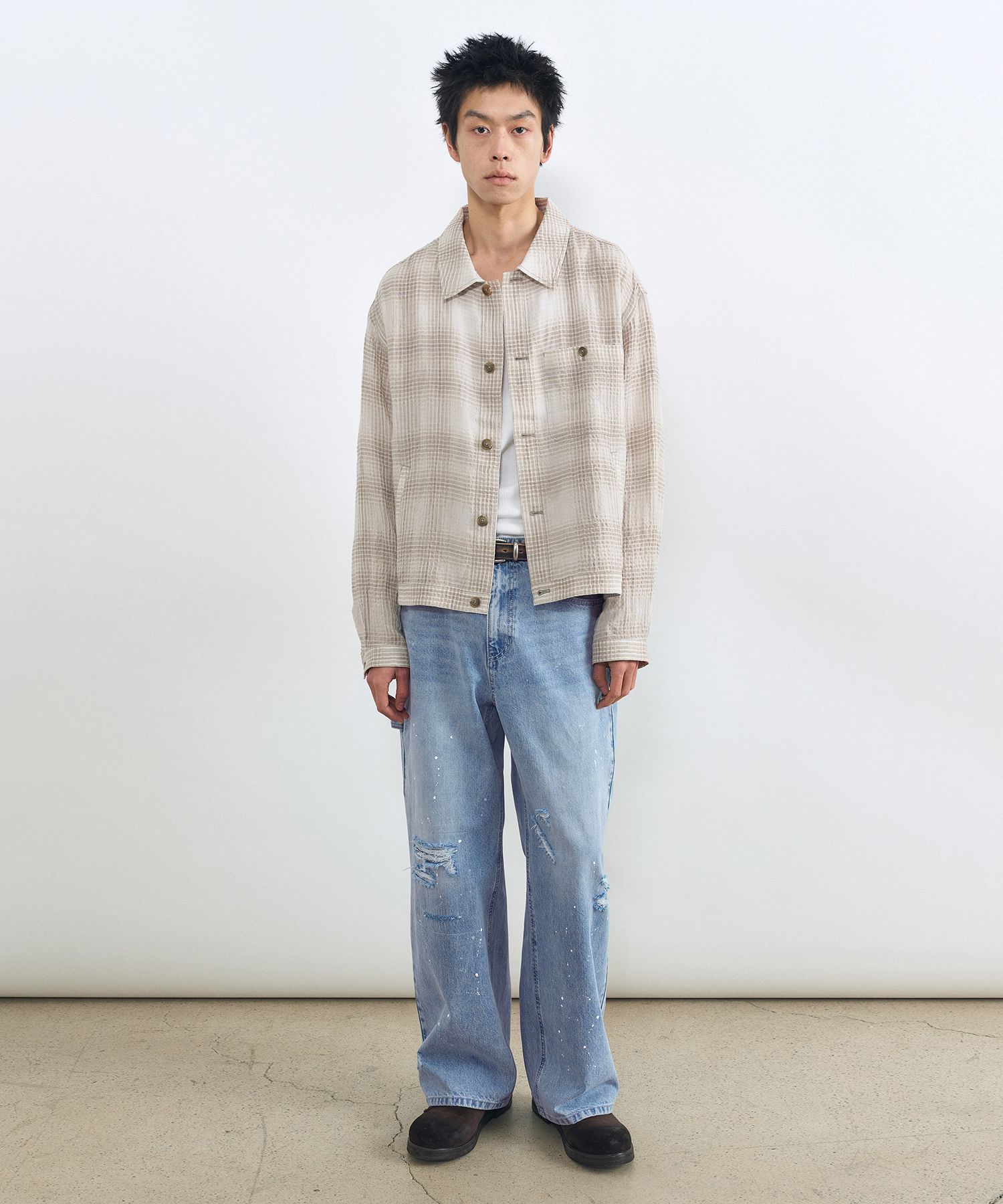 MUSINSA | INSILENCE Destroyed Painted Denim Pants BLUE