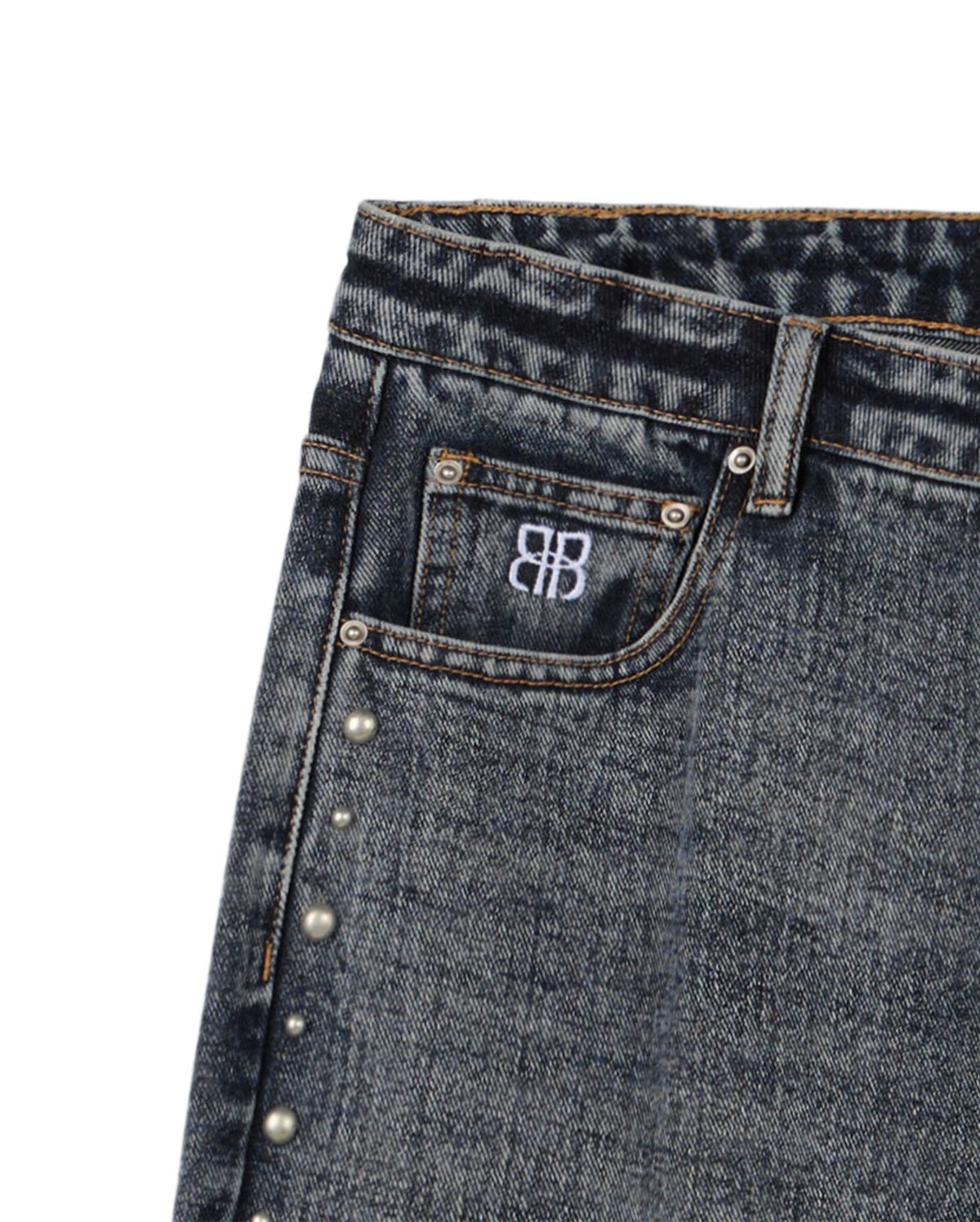 락케이크(ROCKCAKE) Studded Line Point Jeans - Ash gray