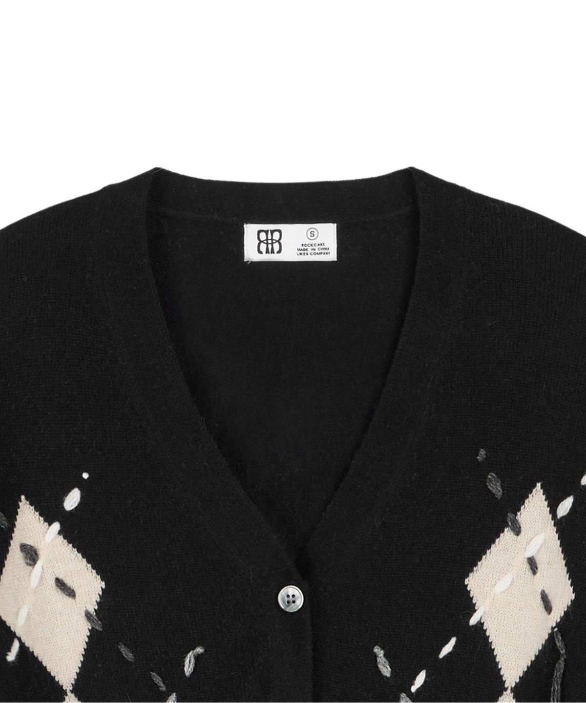 락케이크(ROCKCAKE) Argyle Stitch Knit Cardigan - Black