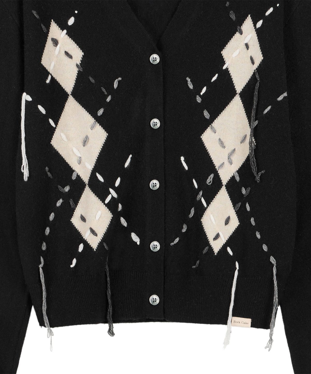락케이크(ROCKCAKE) Argyle Stitch Knit Cardigan - Black