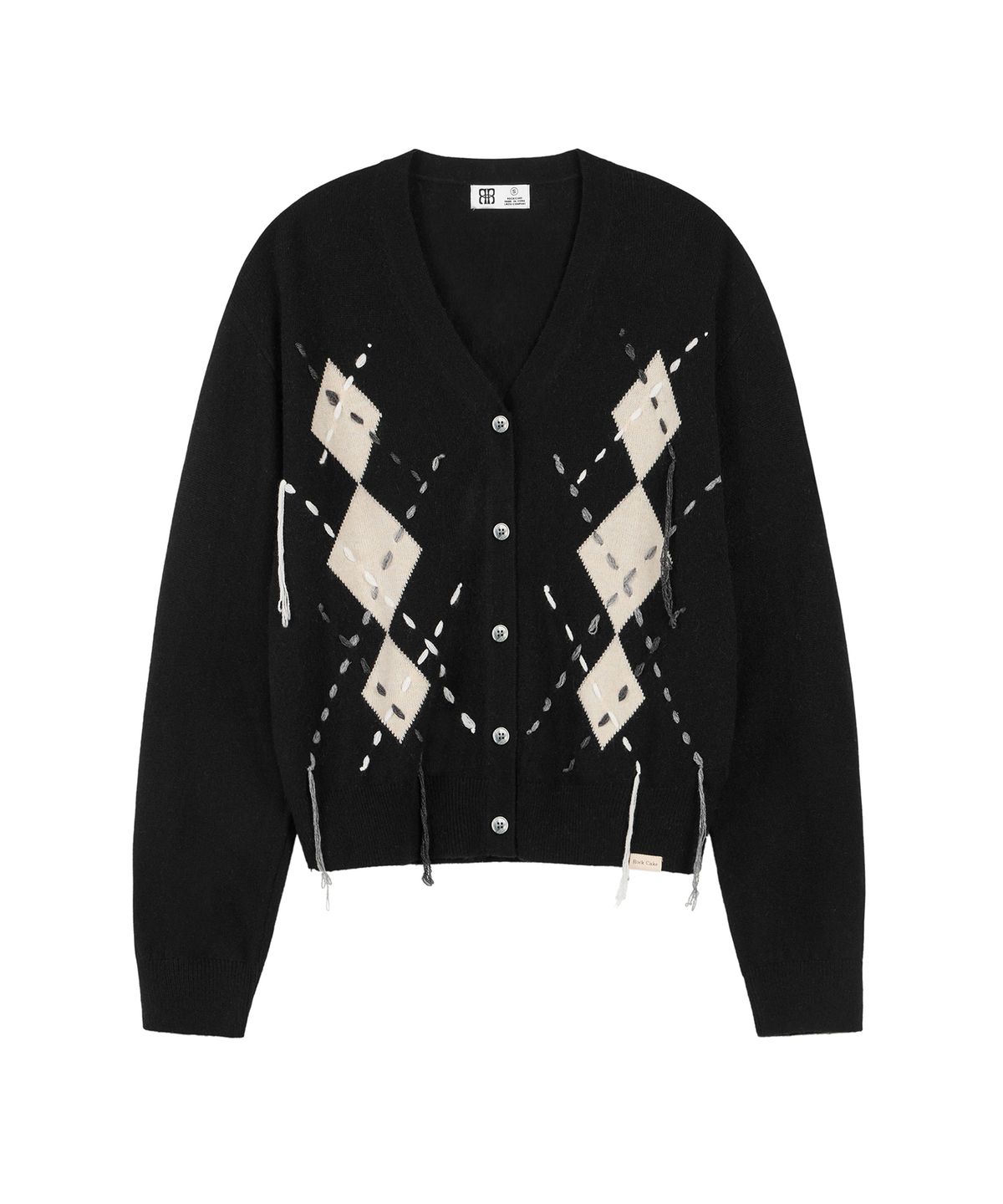락케이크(ROCKCAKE) Argyle Stitch Knit Cardigan - Black