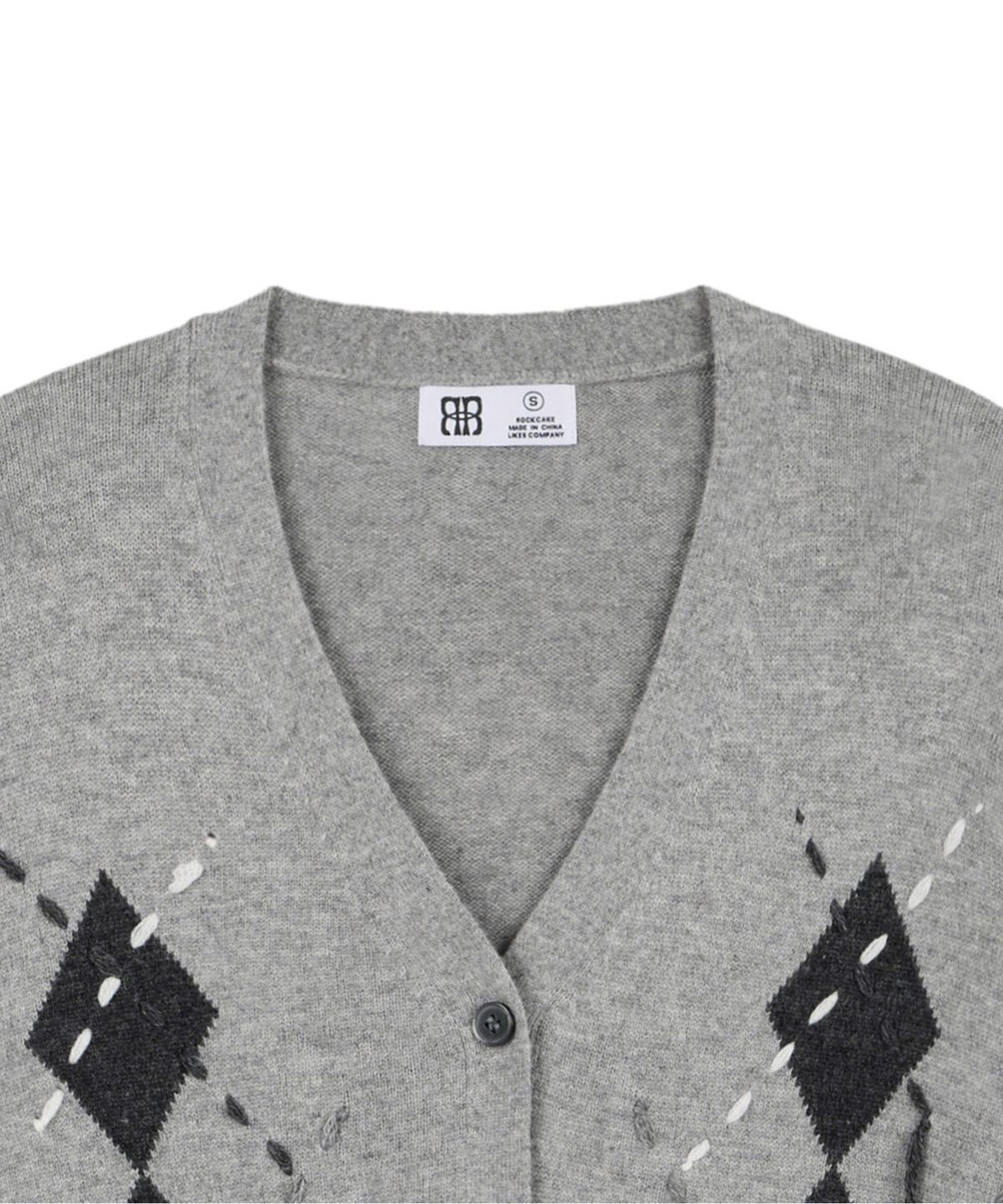 락케이크(ROCKCAKE) Argyle Stitch Knit Cardigan - Gray