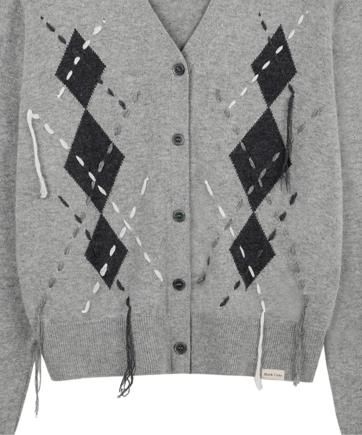 락케이크(ROCKCAKE) Argyle Stitch Knit Cardigan - Gray