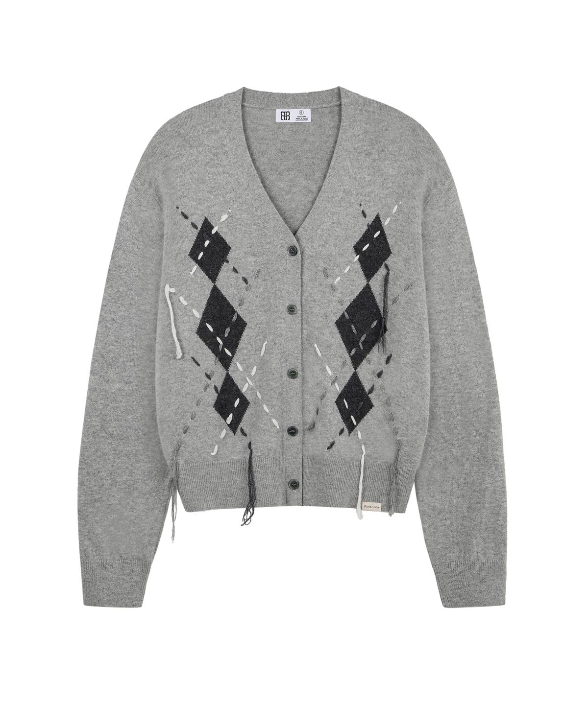 락케이크(ROCKCAKE) Argyle Stitch Knit Cardigan - Gray