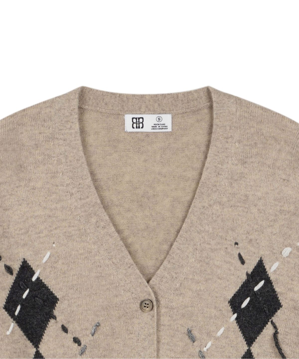 락케이크(ROCKCAKE) Argyle Stitch Knit Cardigan - Beige
