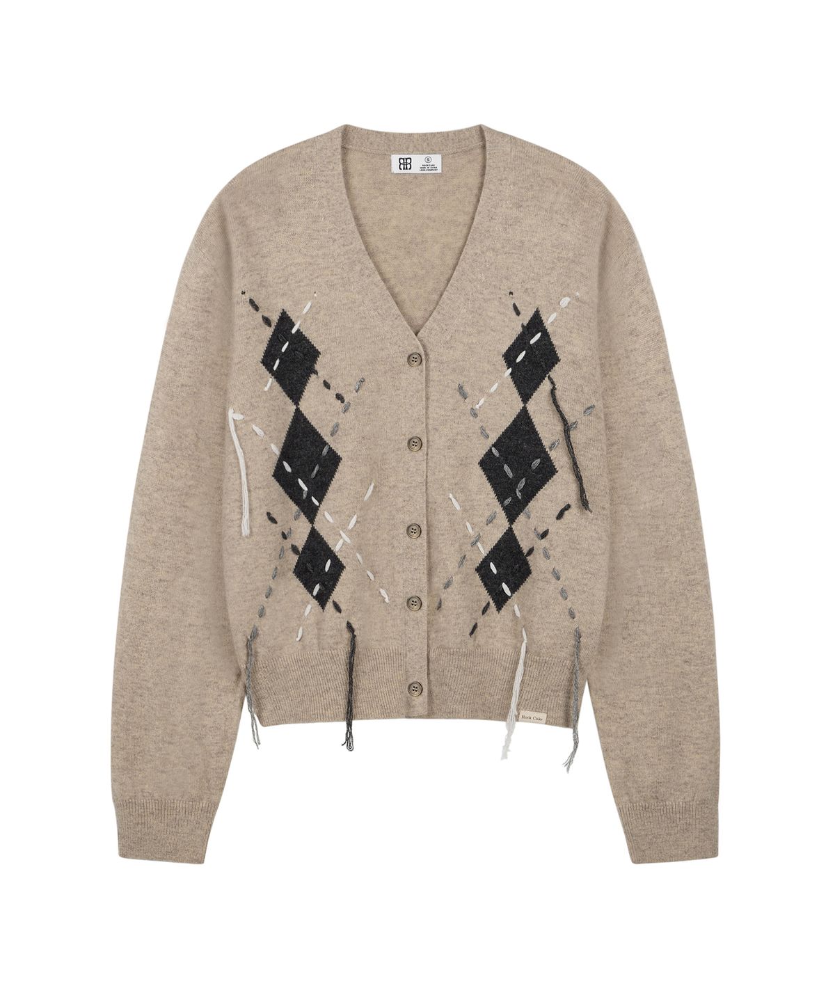 락케이크(ROCKCAKE) Argyle Stitch Knit Cardigan - Beige