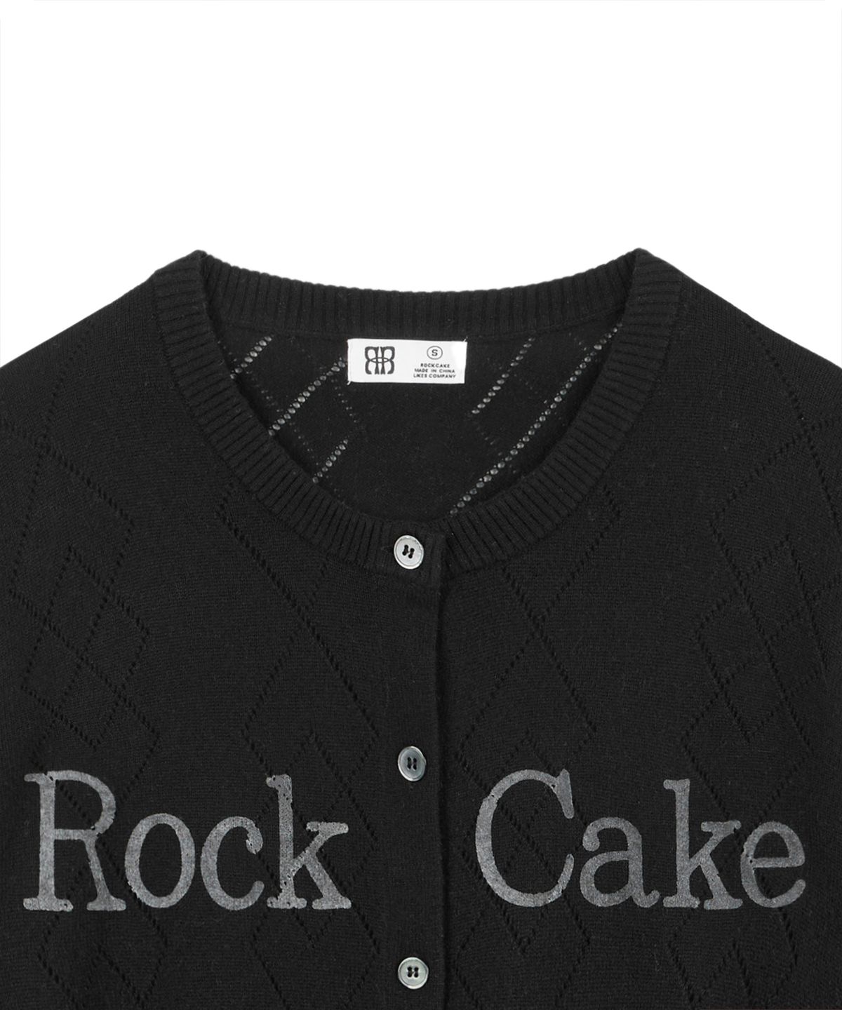 락케이크(ROCKCAKE) Argyle Punching Knit Cardigan - Black