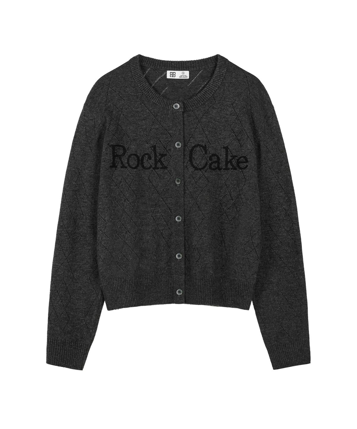 락케이크(ROCKCAKE) Argyle Punching Knit Cardigan - Charcoal