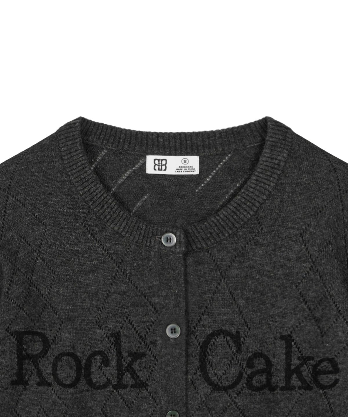 락케이크(ROCKCAKE) Argyle Punching Knit Cardigan - Charcoal