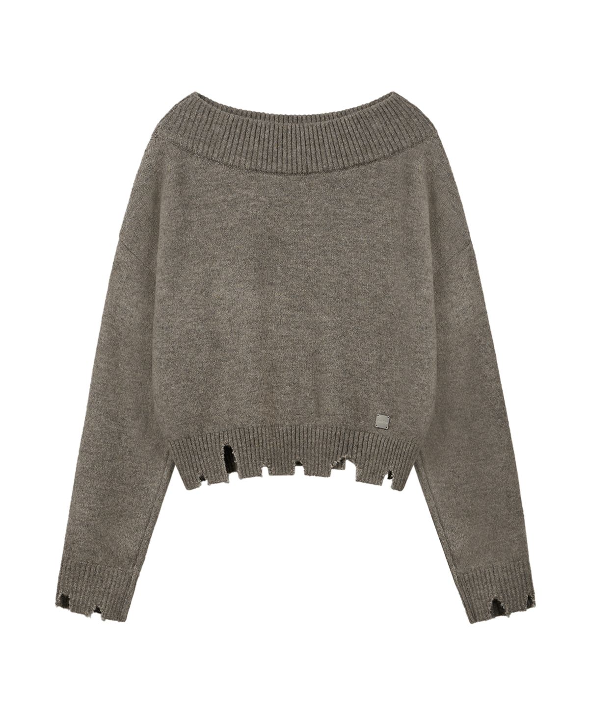 락케이크(ROCKCAKE) Off Shoulder Damaged Knit - Brown