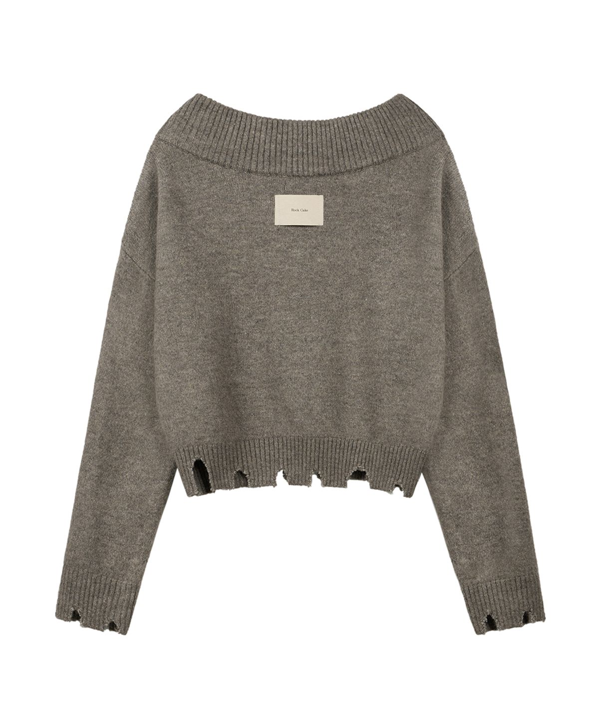 락케이크(ROCKCAKE) Off Shoulder Damaged Knit - Brown